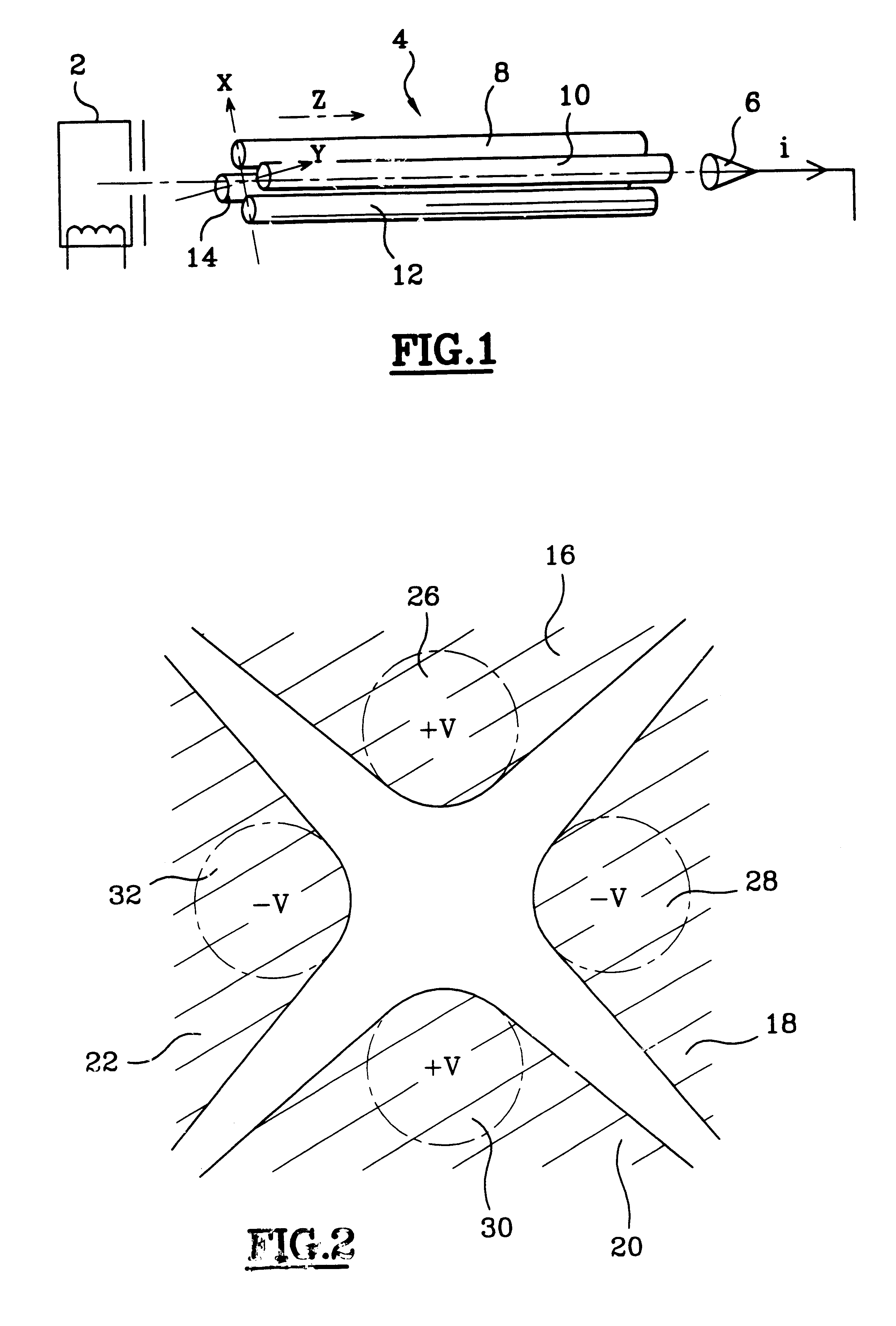 Miniature device for generating a multi-polar field, in particular for filtering or deviating or focusing charged particles