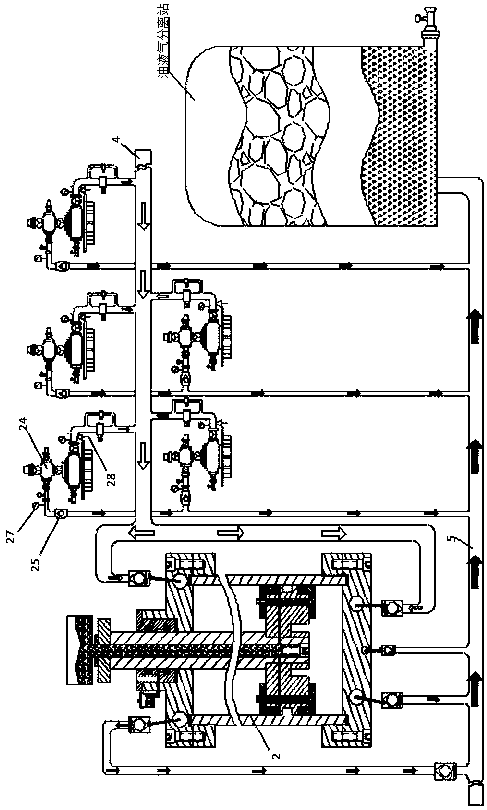 Casing-associated natural gas pressure regulation and oil increase device for cluster production wells