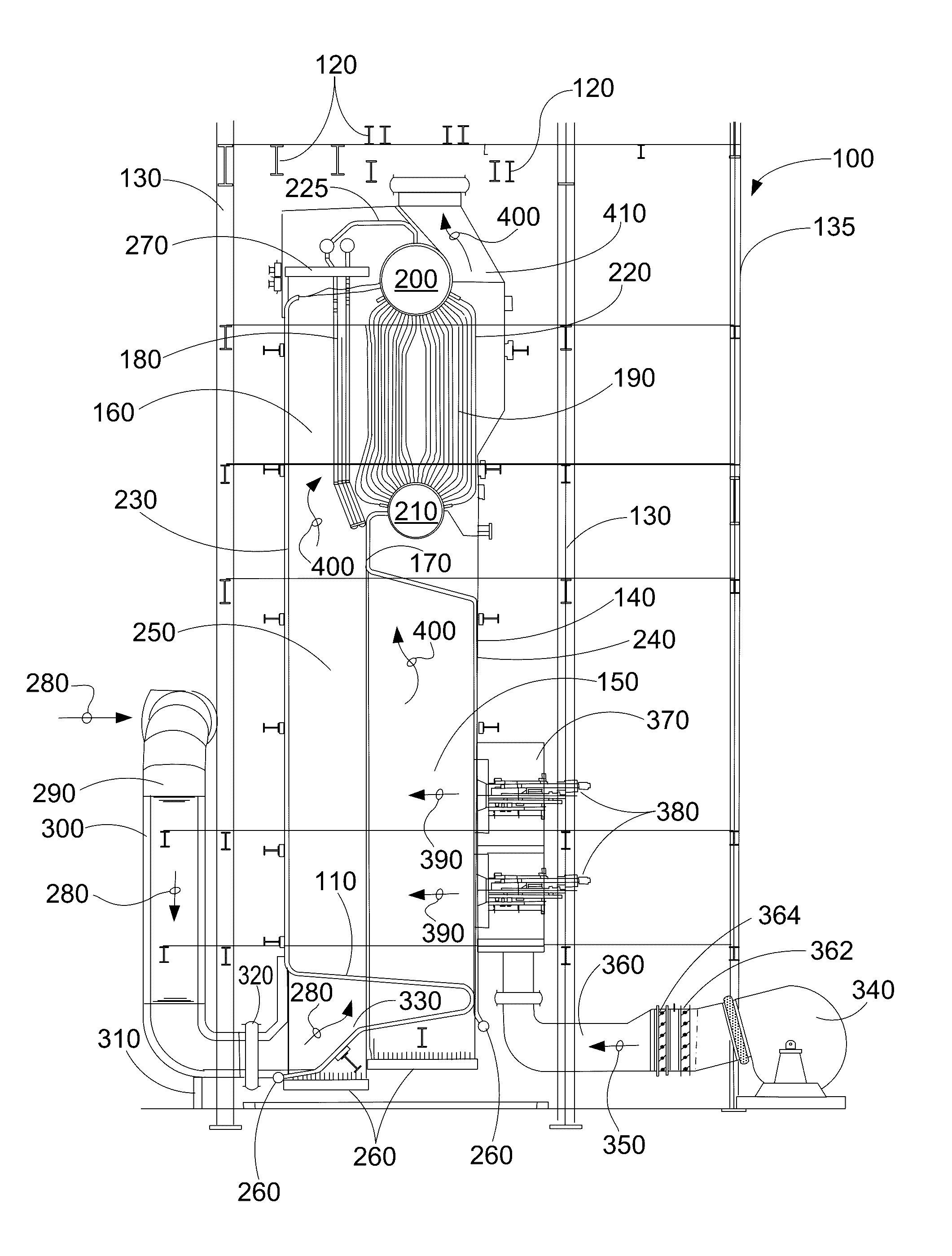 Water cooled CO boiler floor with screen gas distribution inlet