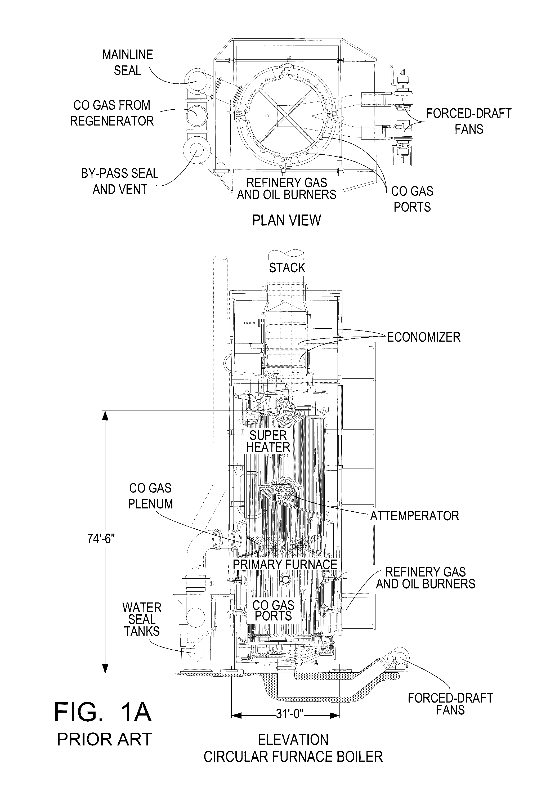 Water cooled CO boiler floor with screen gas distribution inlet