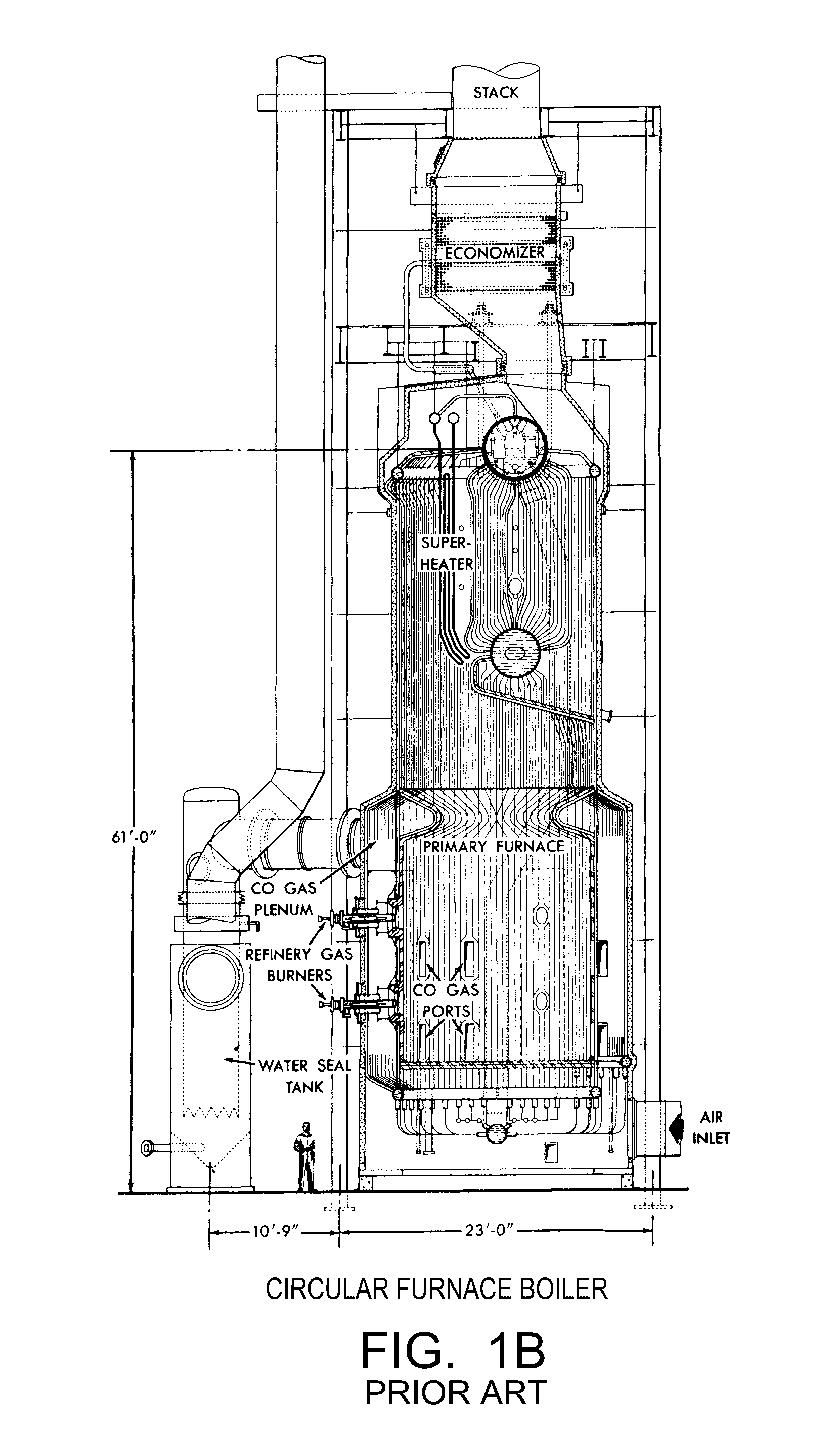 Water cooled CO boiler floor with screen gas distribution inlet