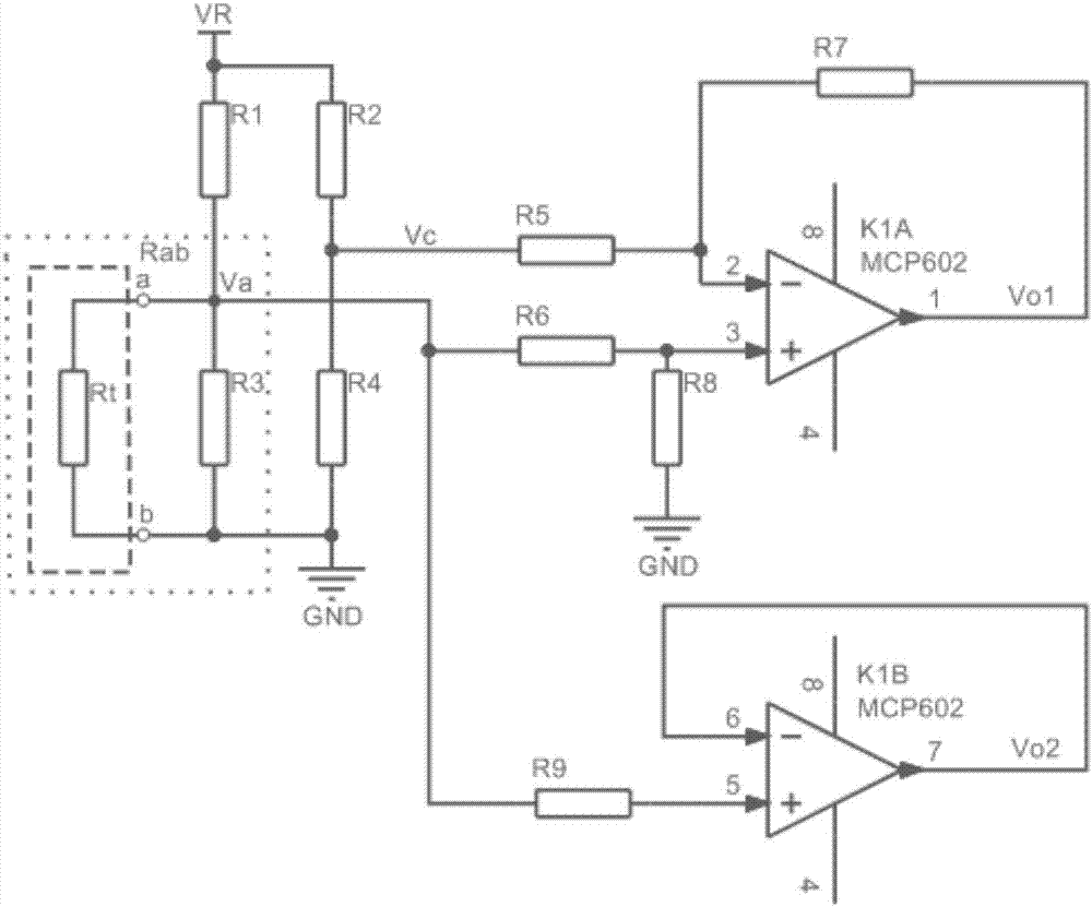 Two-wire system PT100 resistor and NTC resistor compatible temperature measuring circuit