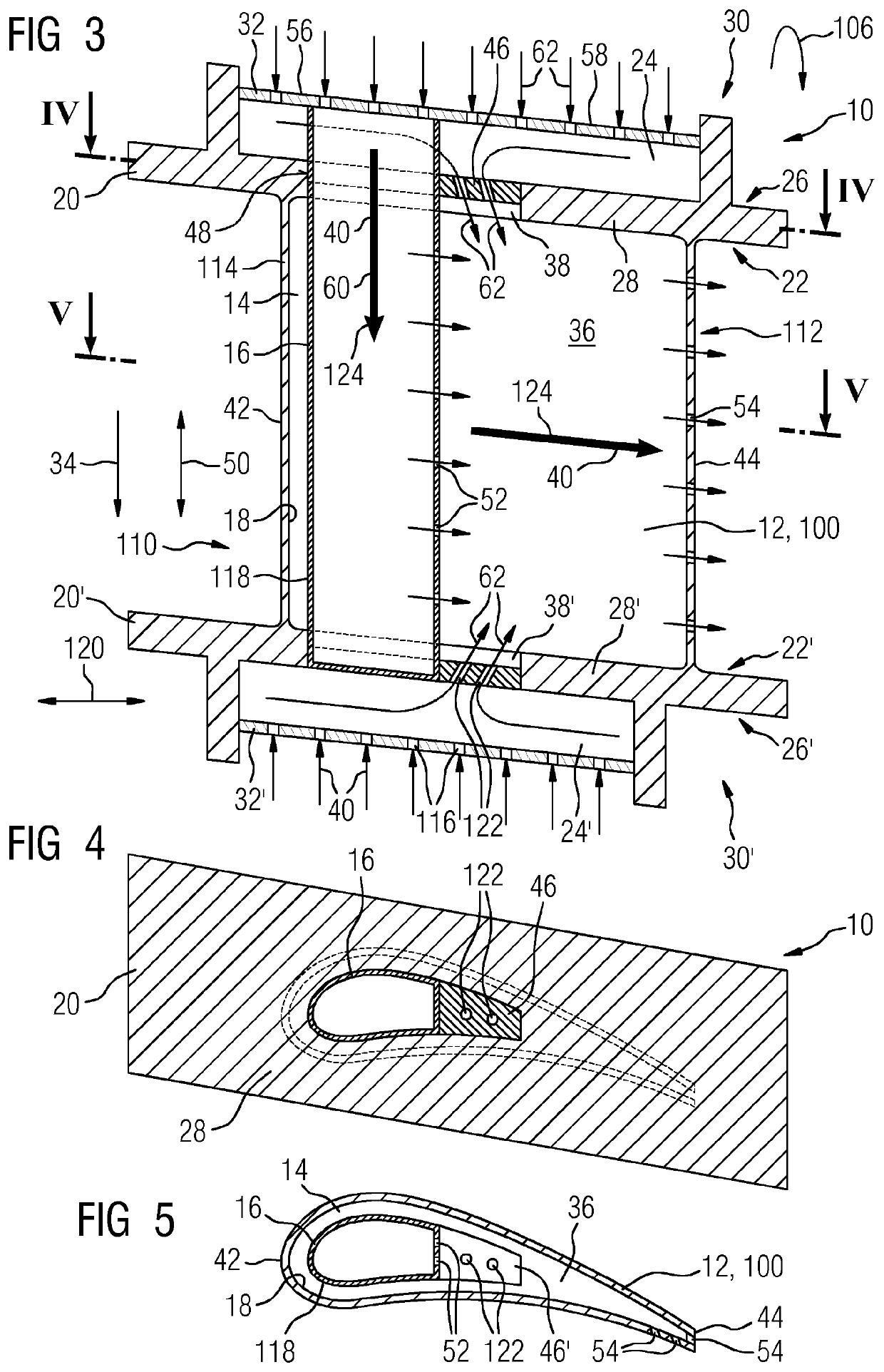 Cooling concept for turbine blades or vanes