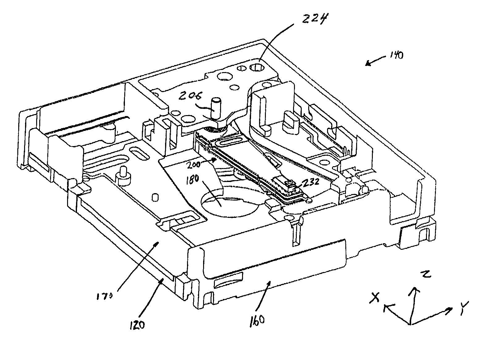 Fringing field focus motor and mechanism for optical disk drive