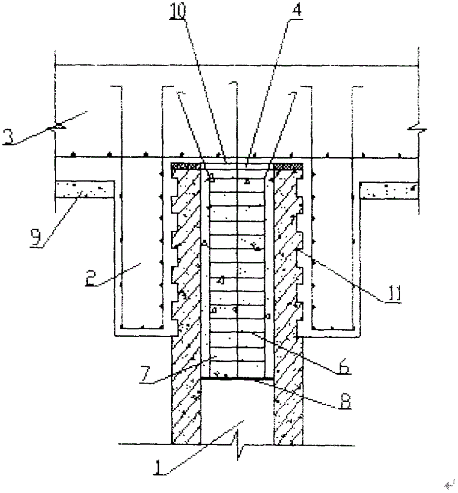 Novel connecting structure of prestressed concrete pile and cushion cap