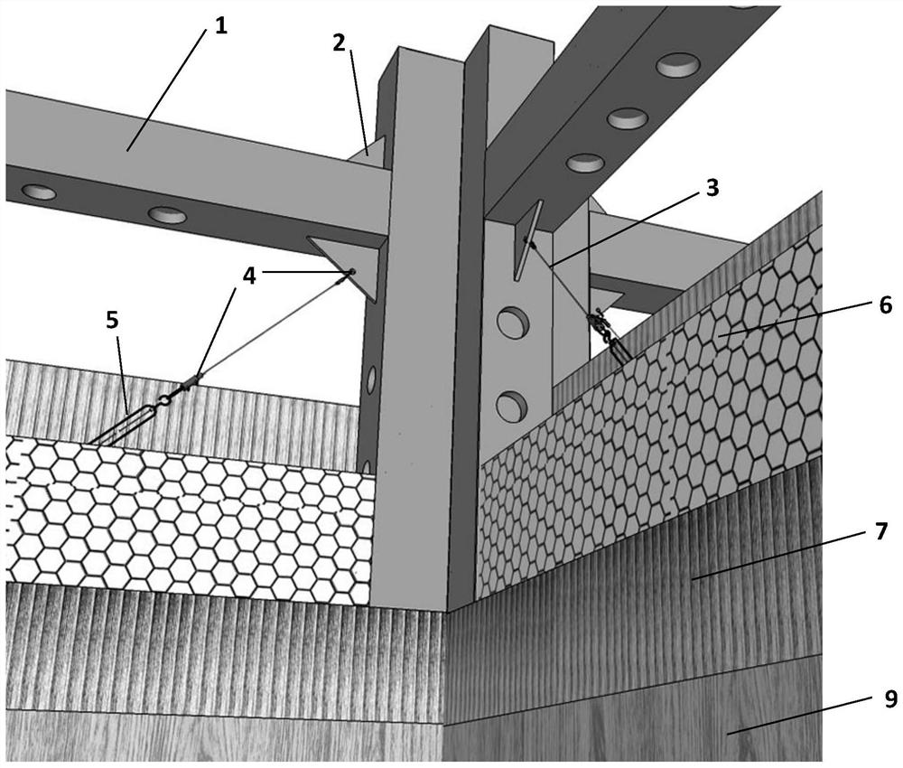 Light steel-steel cable-small-diameter material-composite board surface layer T-section composite wall and its method