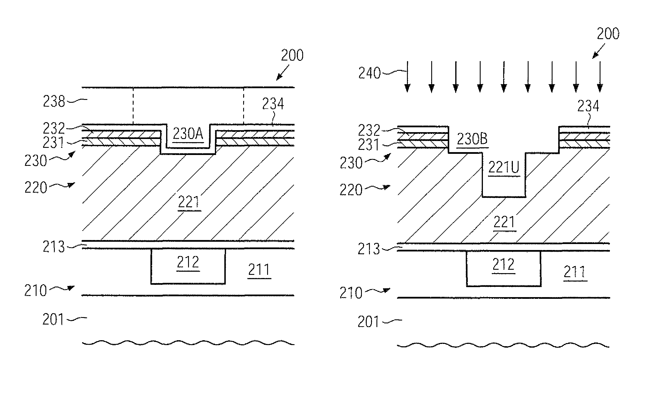 Method for patterning a metallization layer by reducing resist strip induced damage of the dielectric material