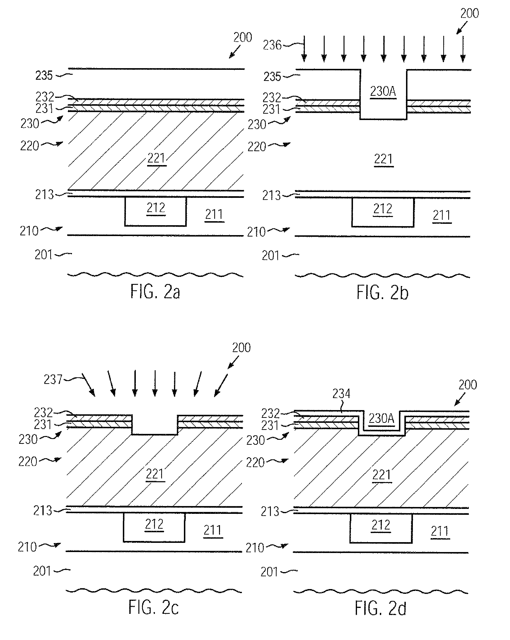 Method for patterning a metallization layer by reducing resist strip induced damage of the dielectric material