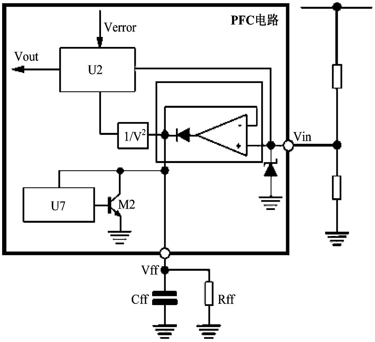 Power factor correction circuit, multiplier and voltage feedforward circuit