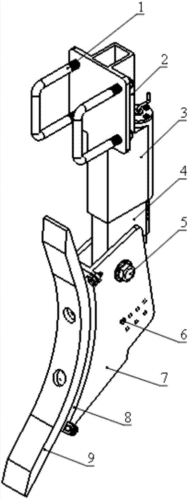 Adjustable subsoiler fixing device