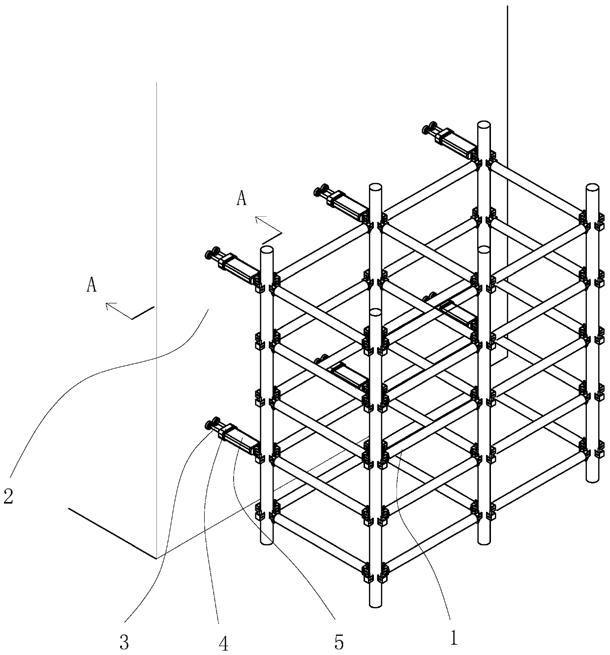 Wall connecting part structure of external scaffold and construction method of wall connecting part structure