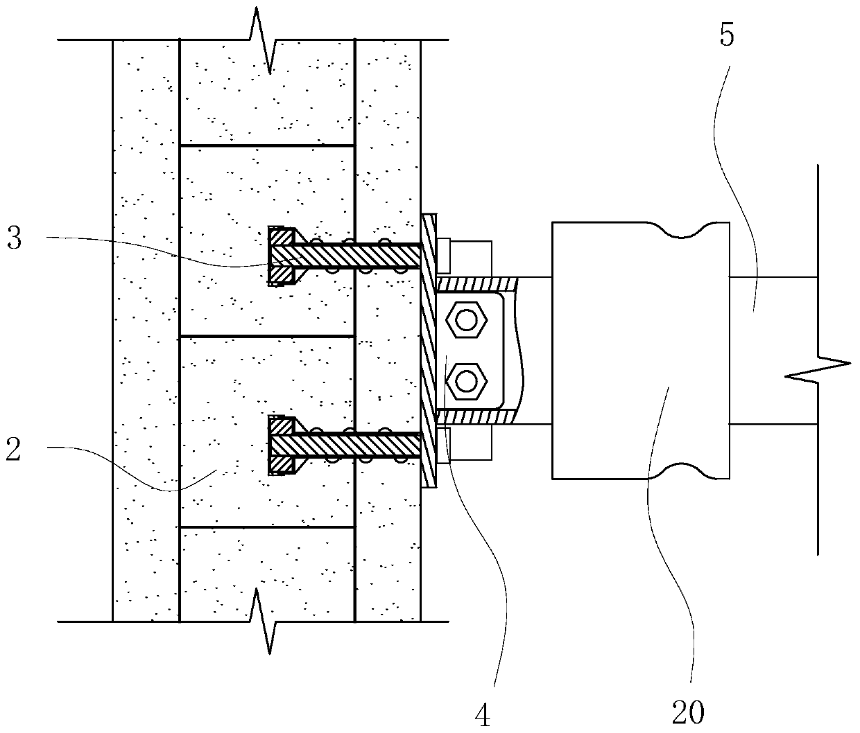 Wall connecting part structure of external scaffold and construction method of wall connecting part structure