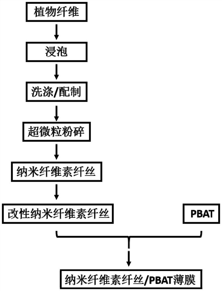 Nano-cellulose fibril /PBAT film and preparation method and application thereof