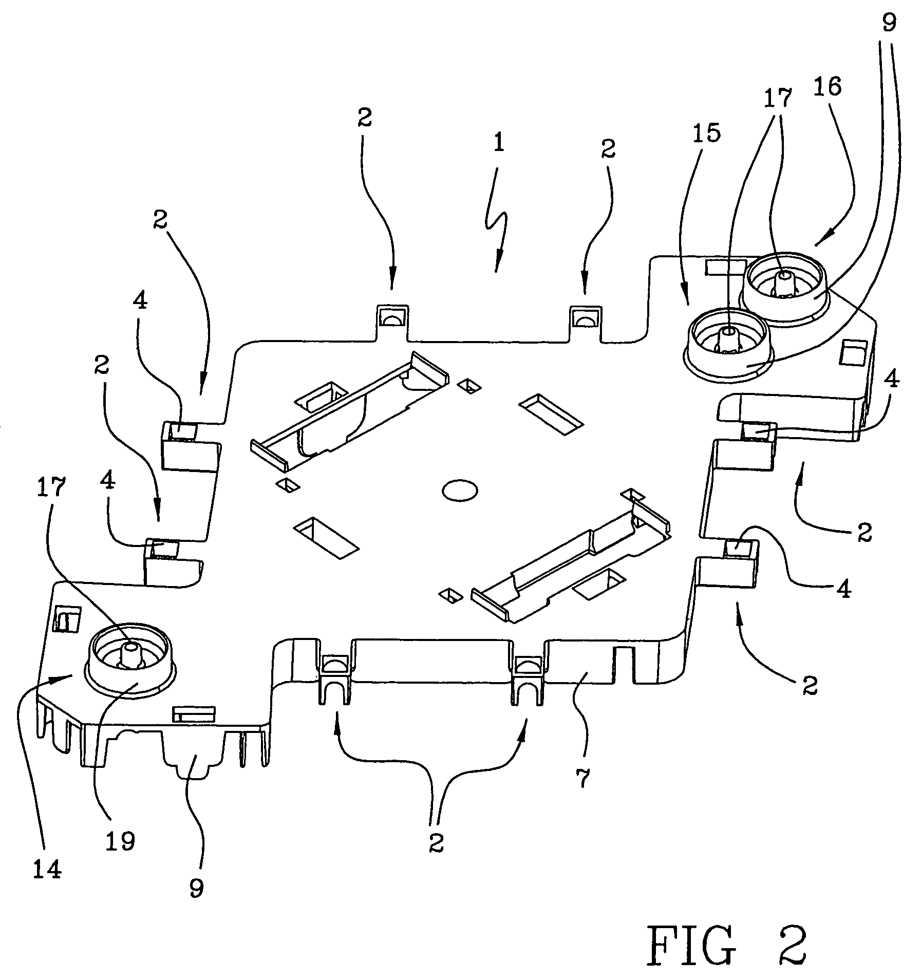 Support element, an integrated module for extracorporeal blood treatment comprising the support element, an apparatus for extracorporeal blood treatment equipped with the integrated module, and an assembly process for an integrated module for extracorporeal blood treatment