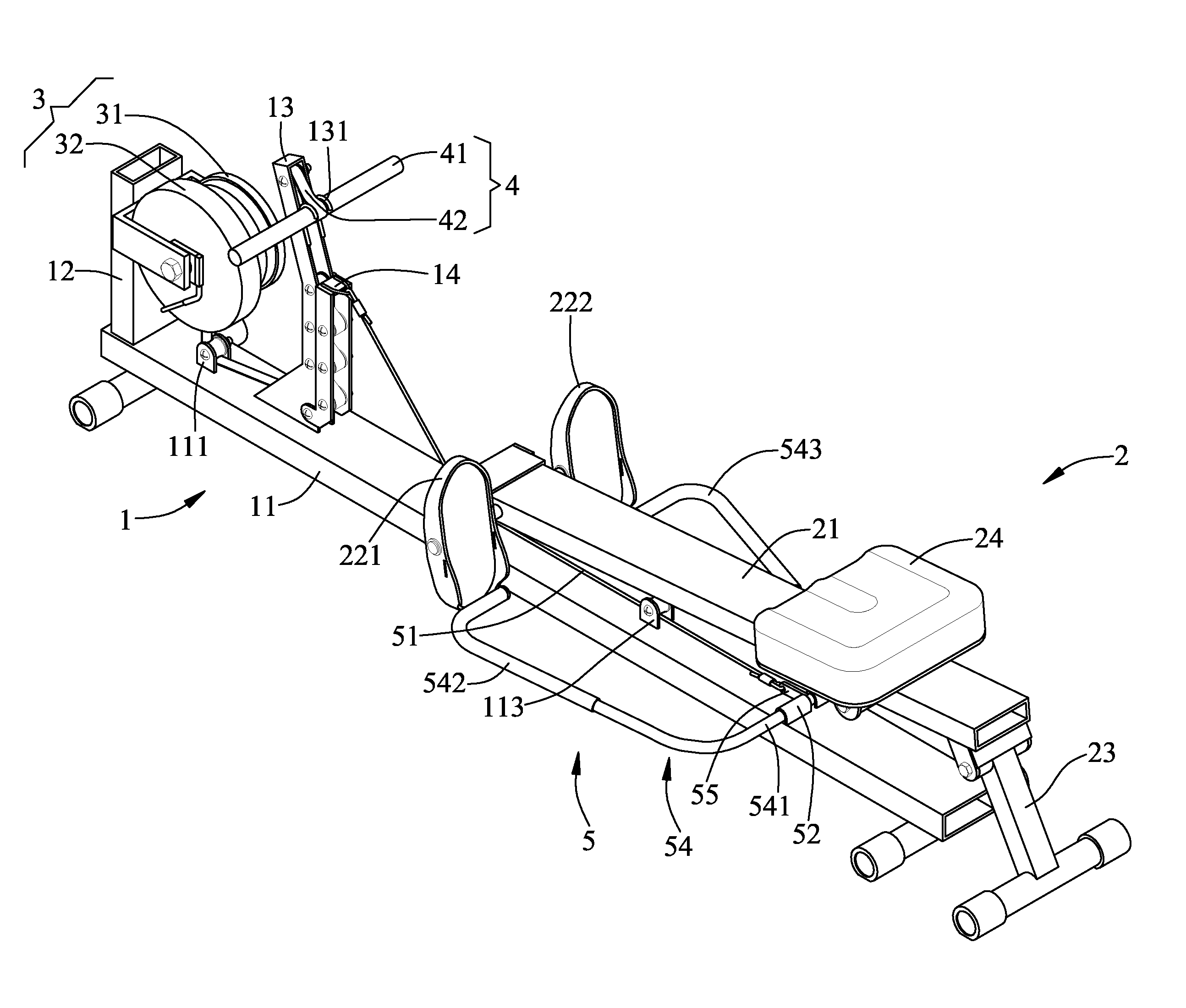 Exercise device for rowing motion simulation