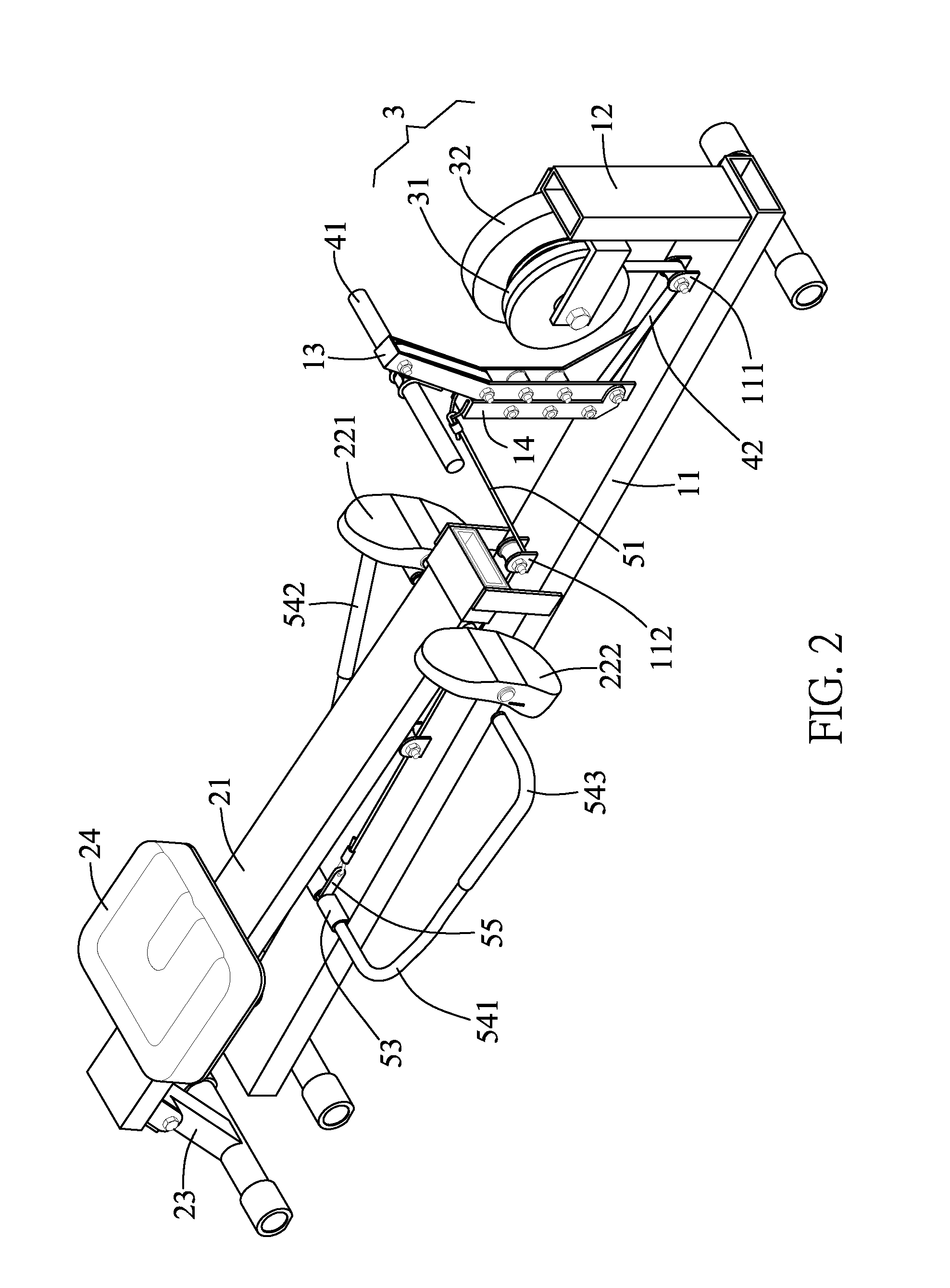 Exercise device for rowing motion simulation