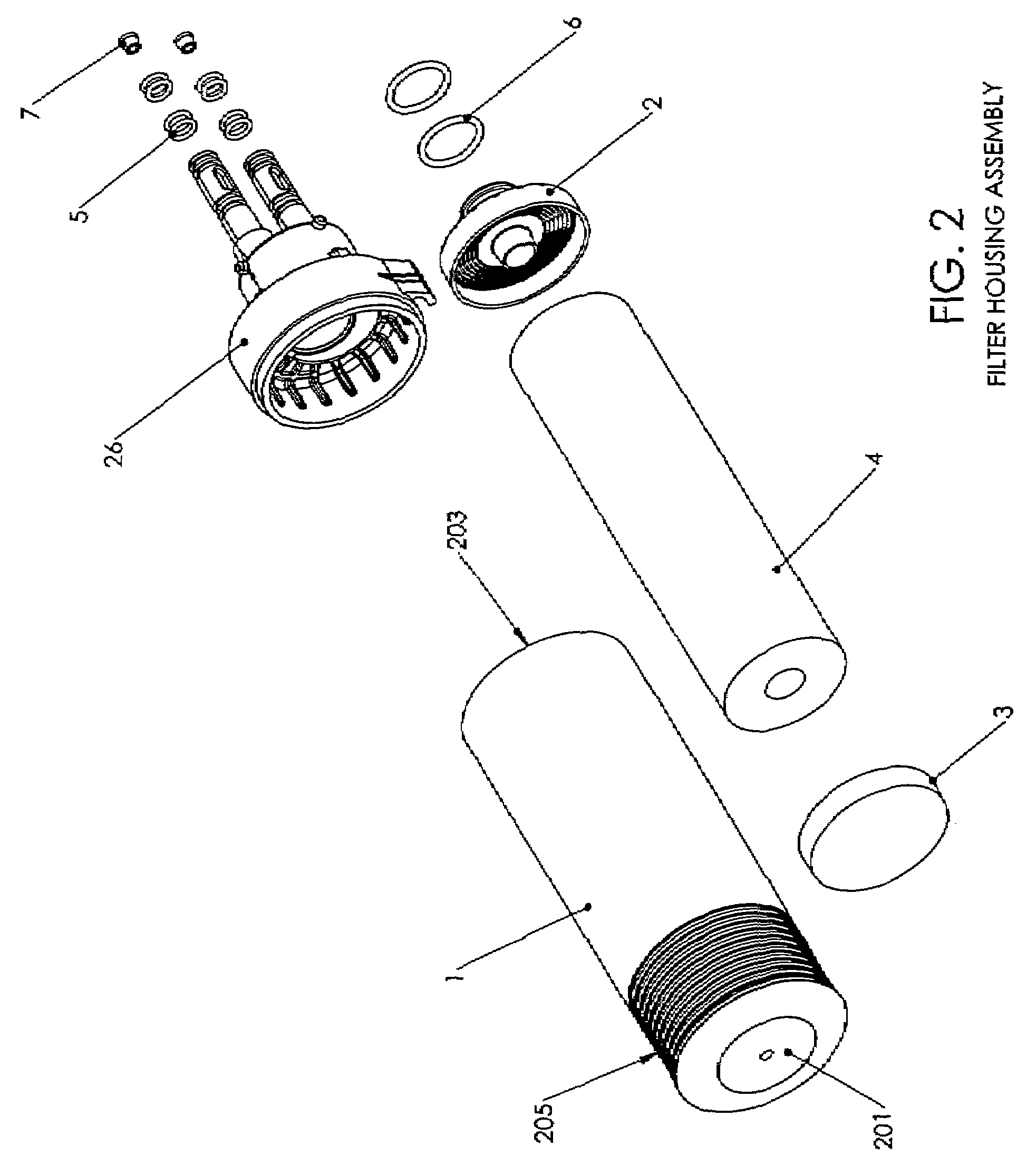 Filter housing apparatus with roatating filter replacement mechanism
