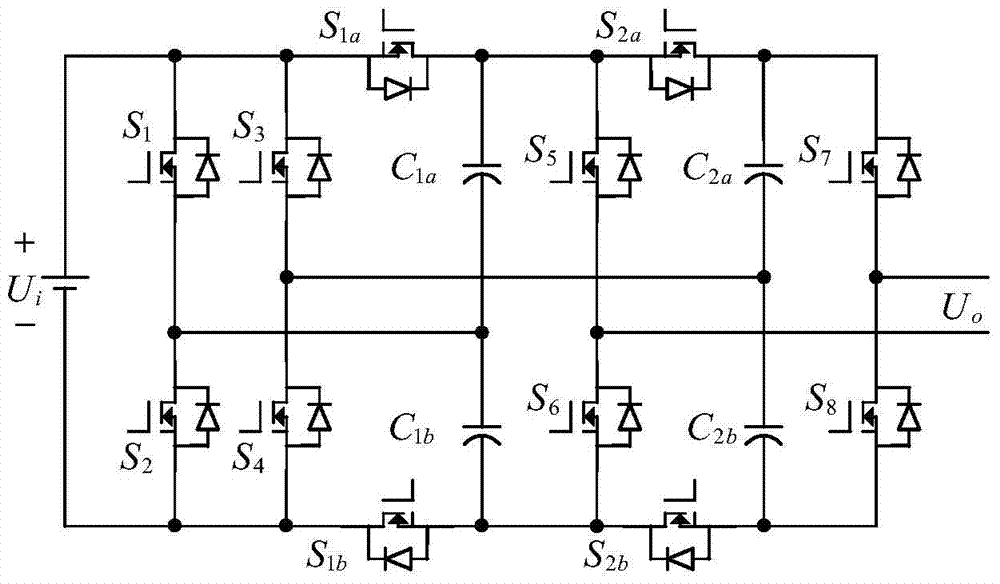 Five-level self-balancing inverter based on bridge switched capacitor module