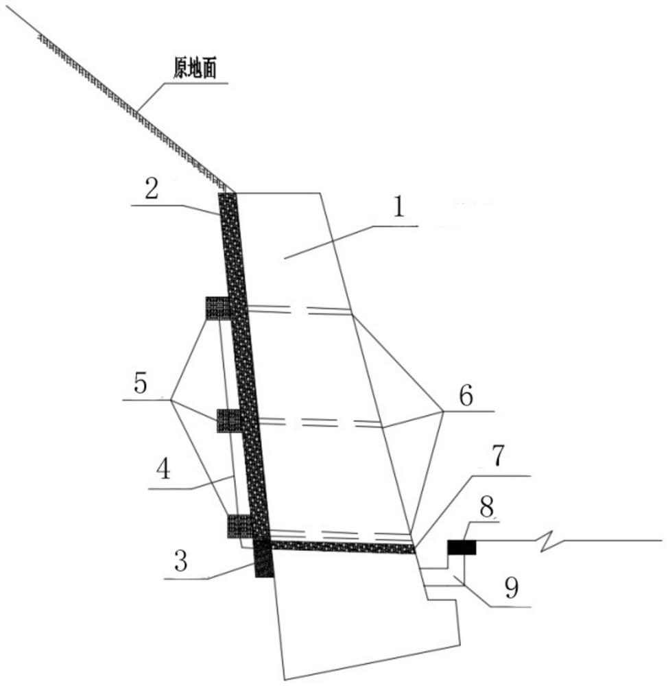 Plateau area mortar rubble retaining wall structure and construction method
