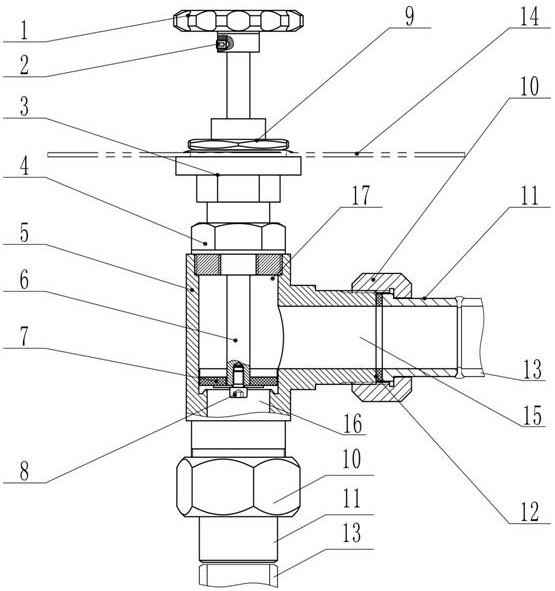 Panel type angle stop valve for oxygen cabin