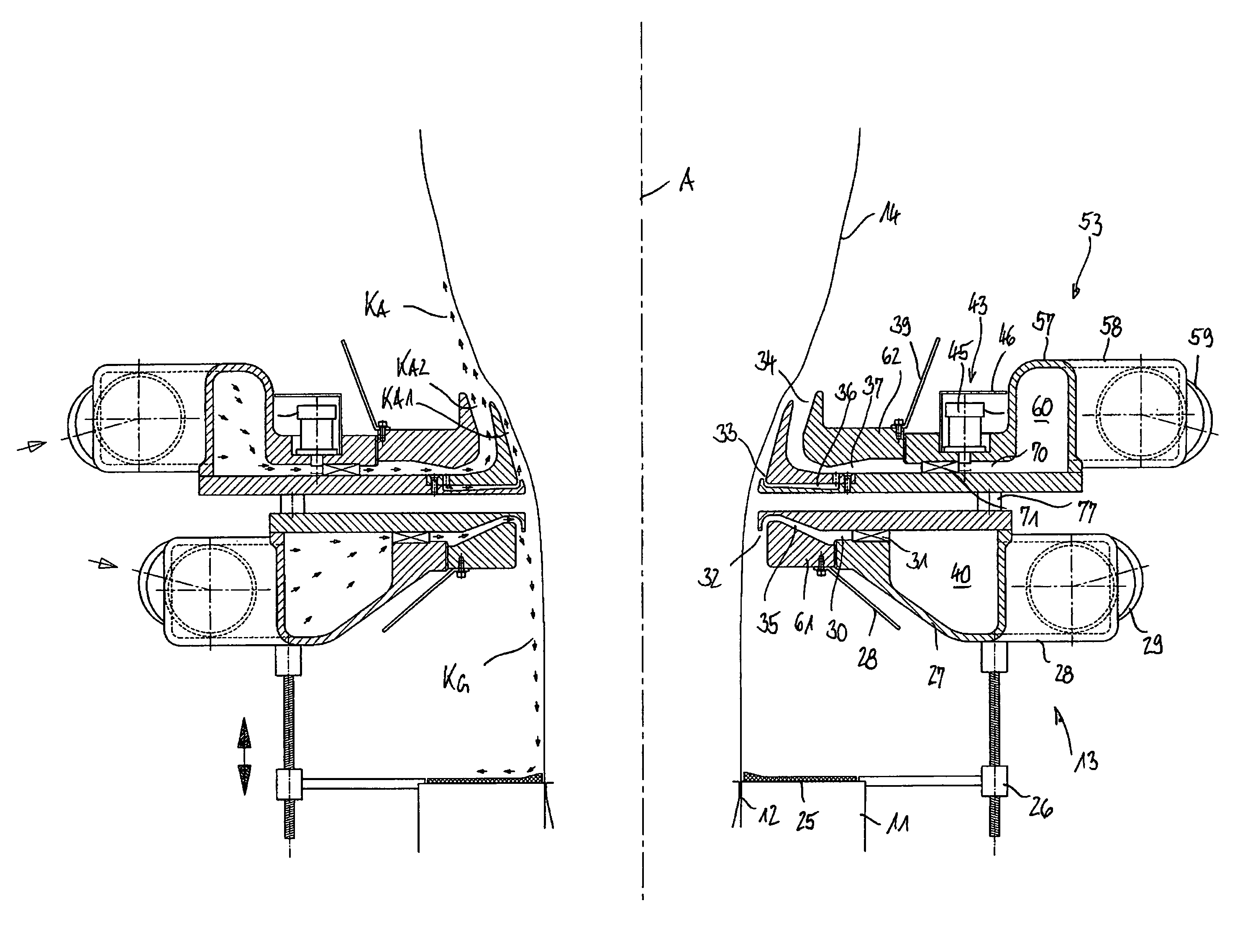 Method of and device for cooling blown film during the production of blown film