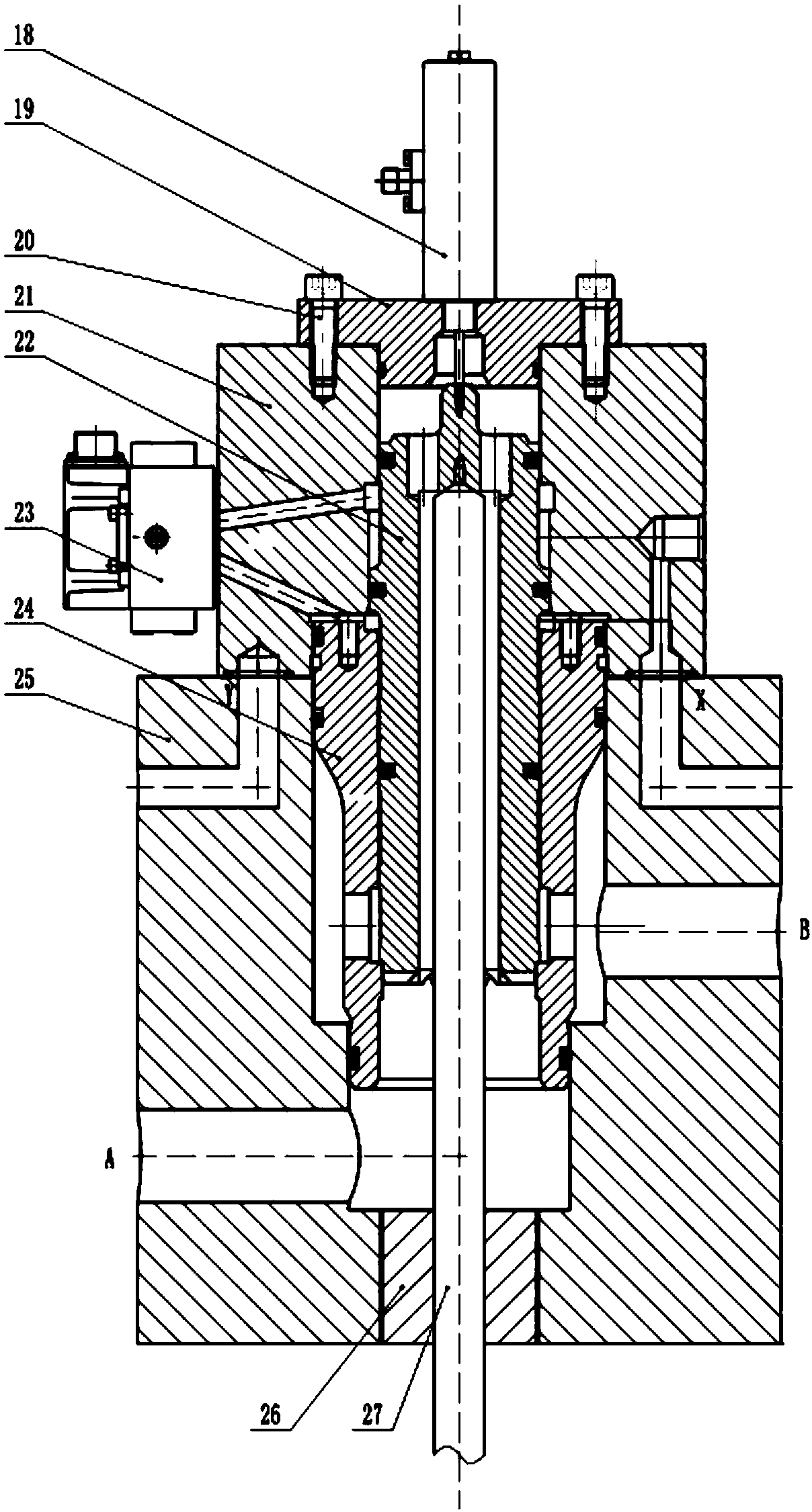 A dynamic performance test device for a large diameter ultra-high pressure electro-hydraulic proportional cartridge valve