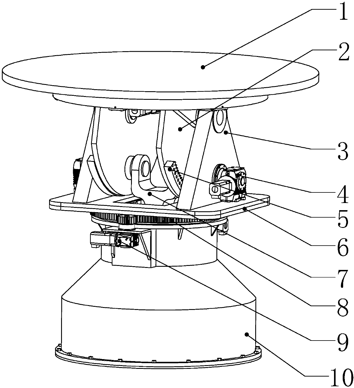 Heavy load three-dimensional rotating table capable of balancing overturning moment