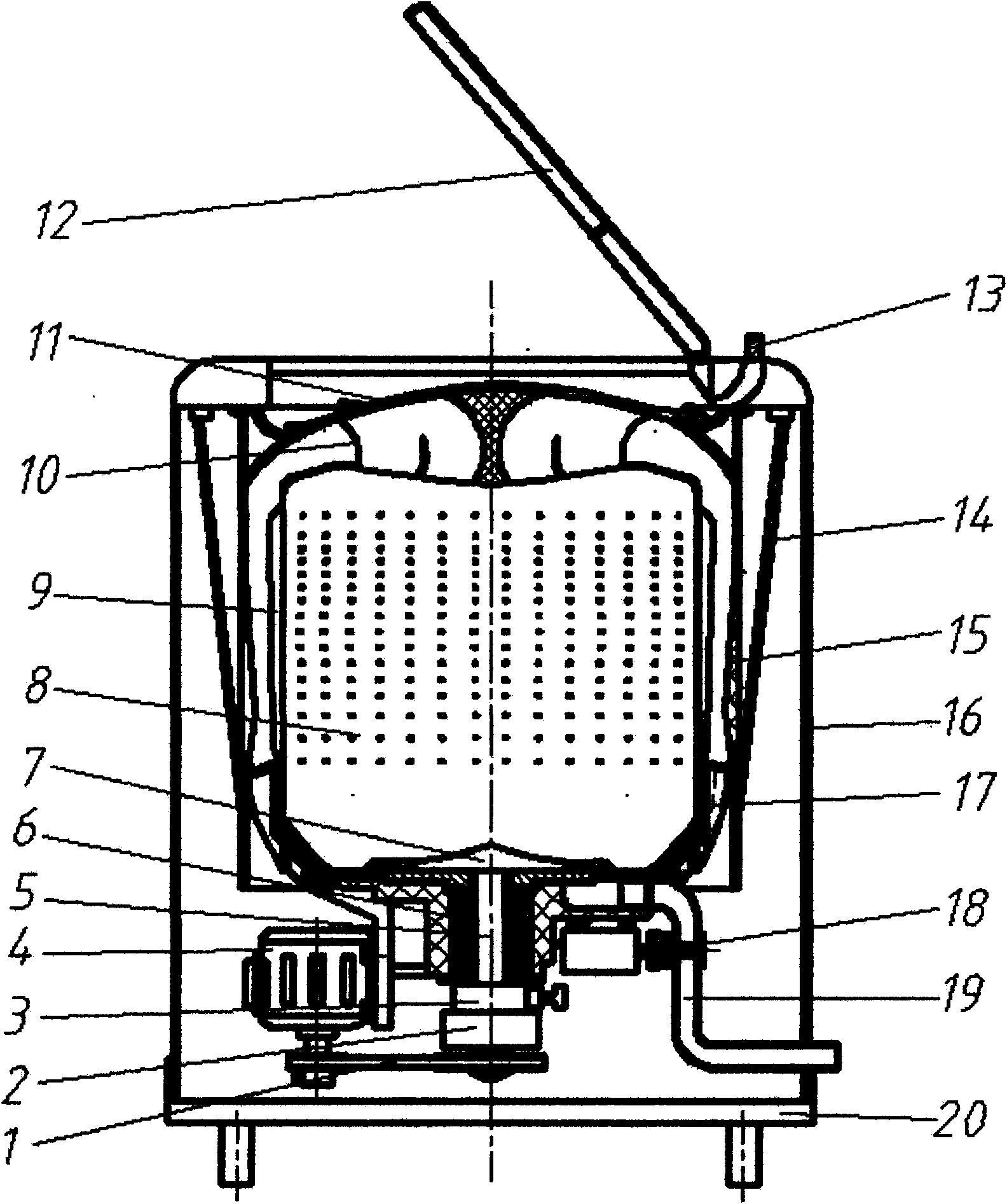 Centrifugal washing machine with revolving drum externally provided with vanes