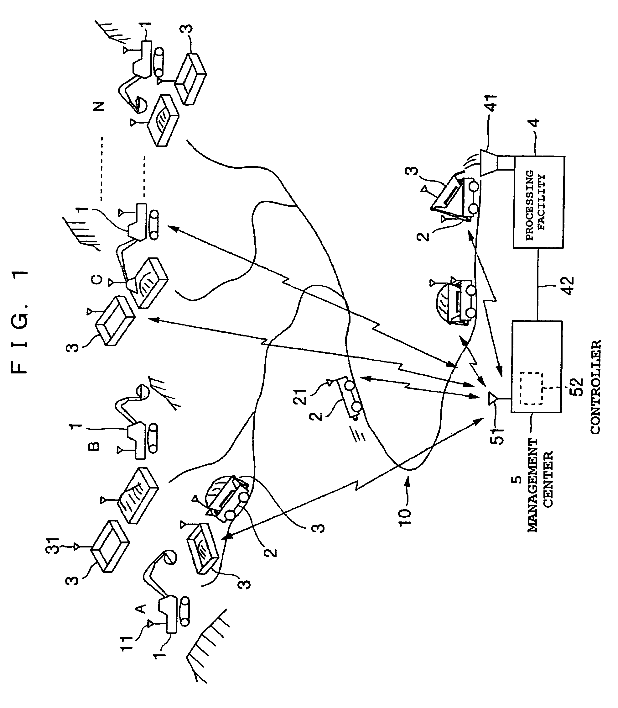 Mine transportation management system and method using separate ore vessels and transport vehicles managed via communication signals
