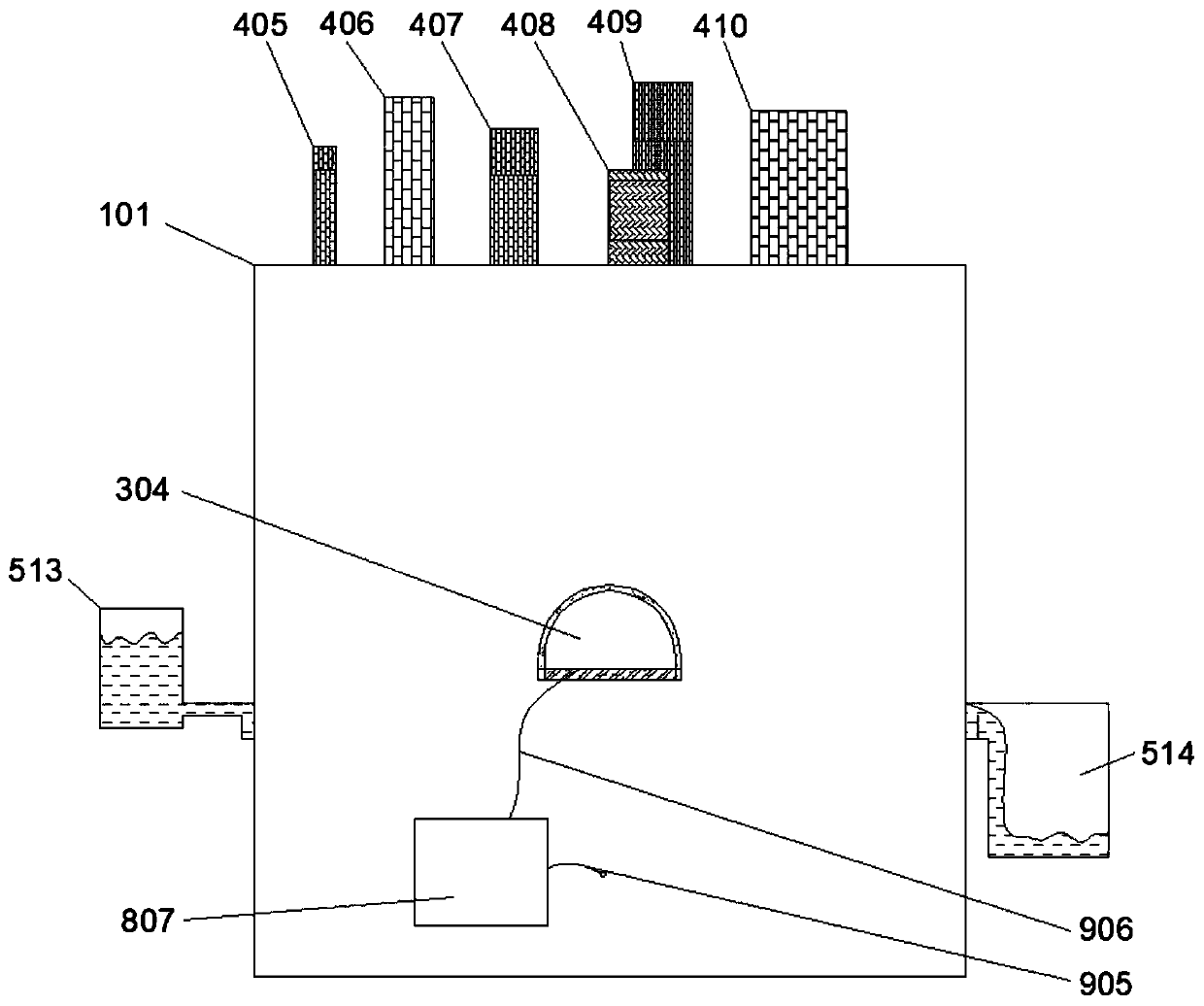 Model experiment device for simulating long-term ground subsidence in dense building complex area