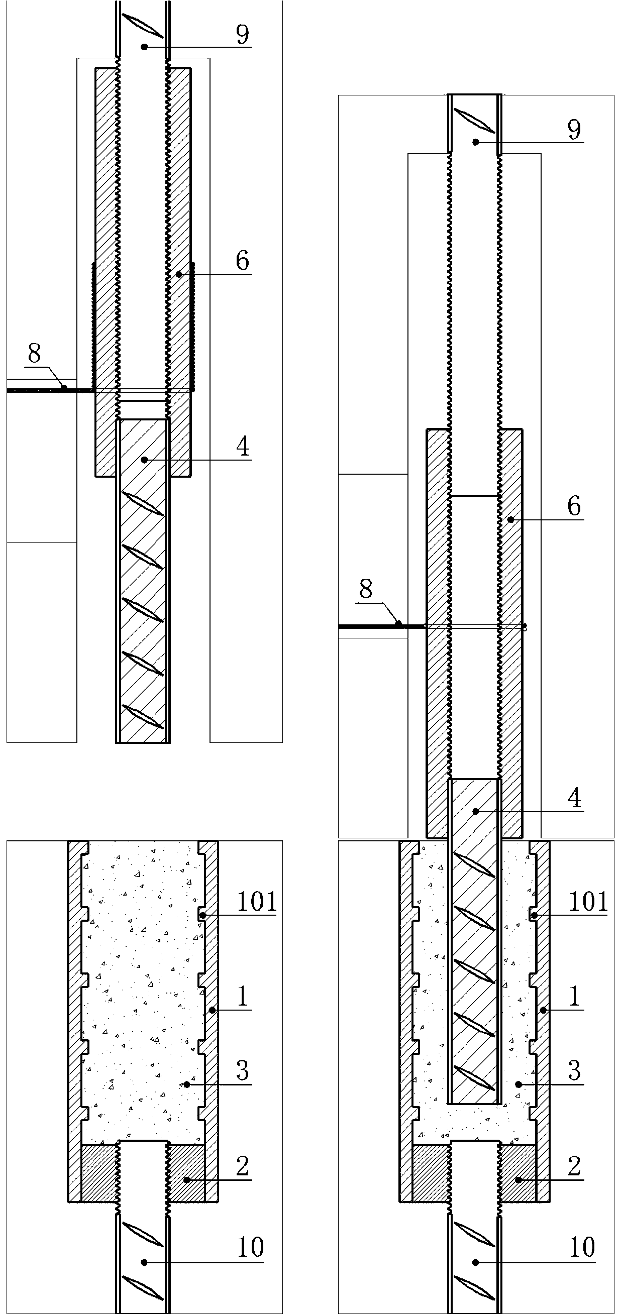 Rebar connector with movable casing and semi-grouting sleeve