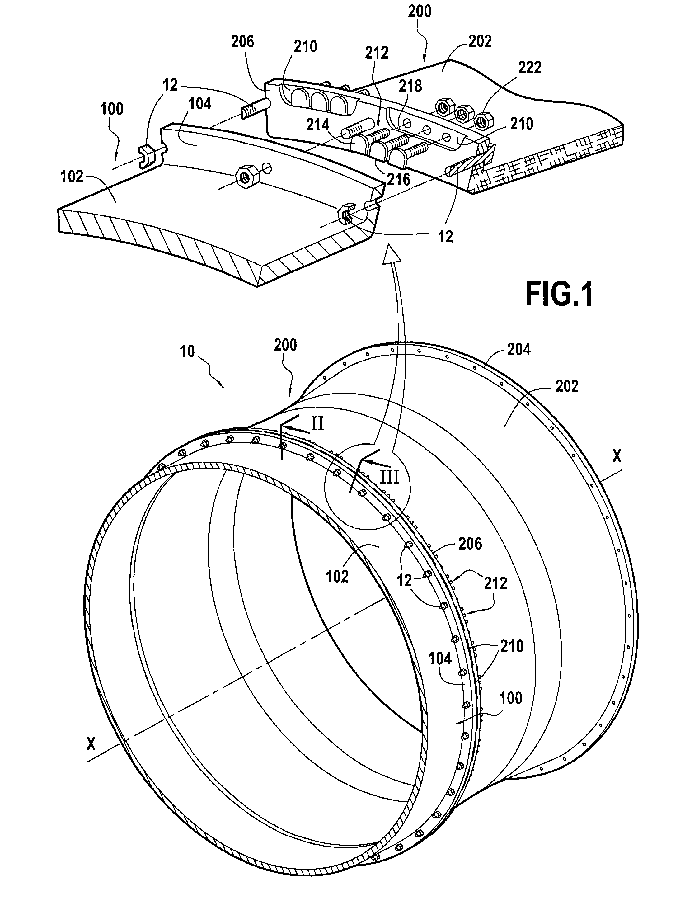 Gas turbine engine fan casing having a flange for fastening pieces of equipment