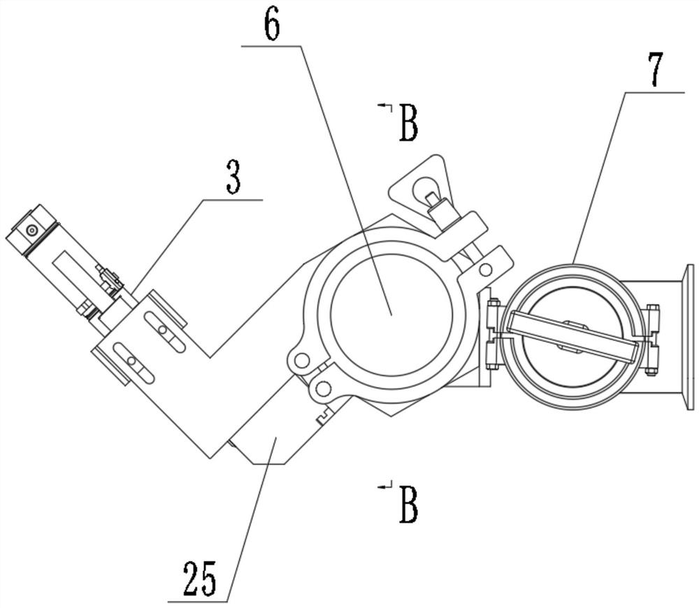 A material distribution device for a meat strip extruder