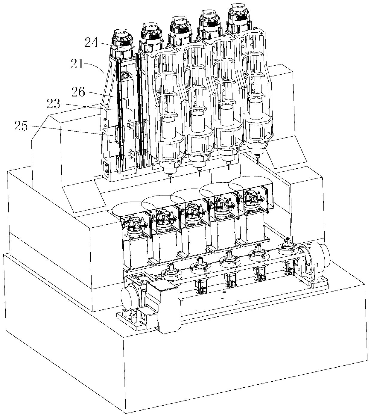 Tandem type multi-spindle machining center and numerical control machining method