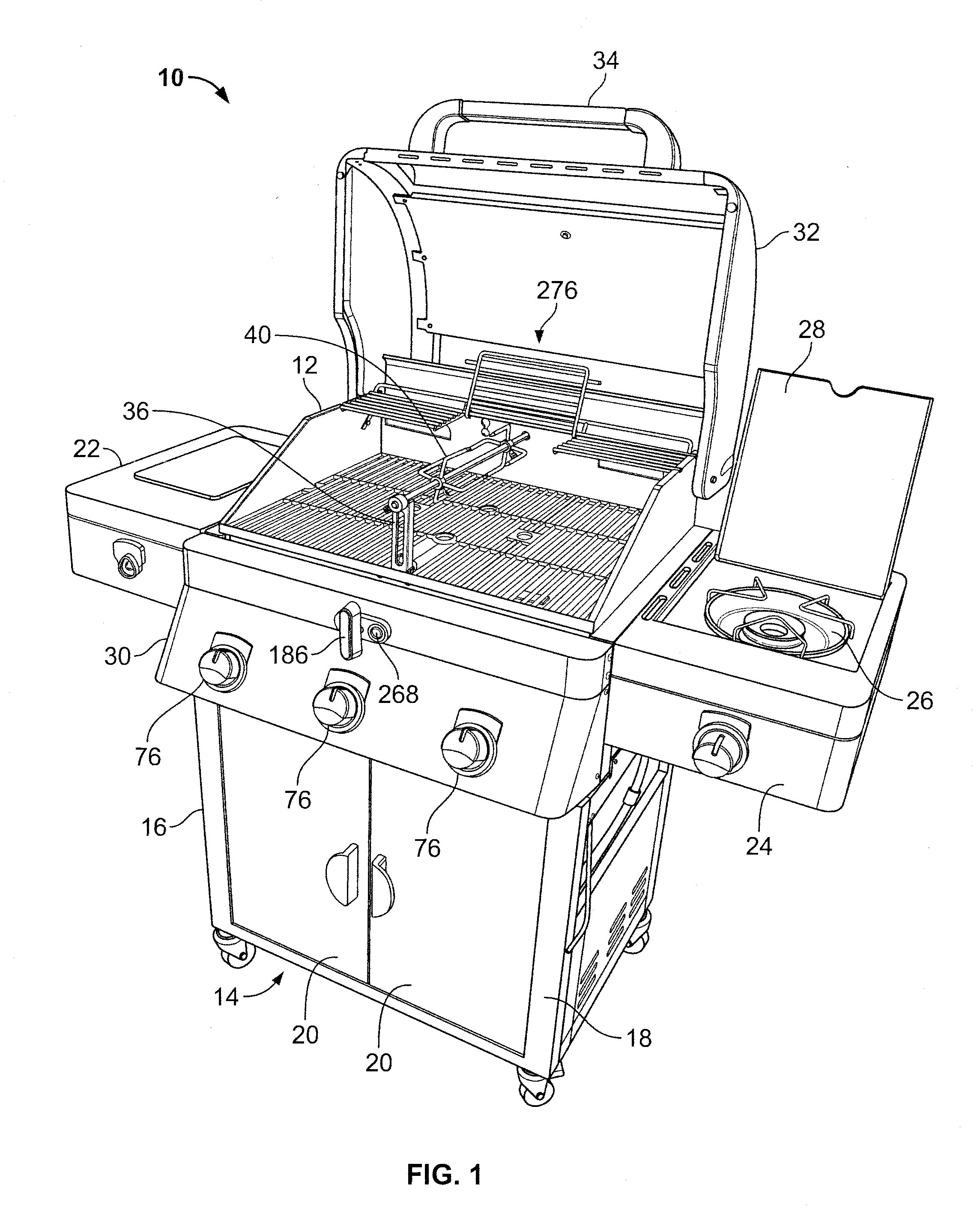 Partitioned grill and rotisserie