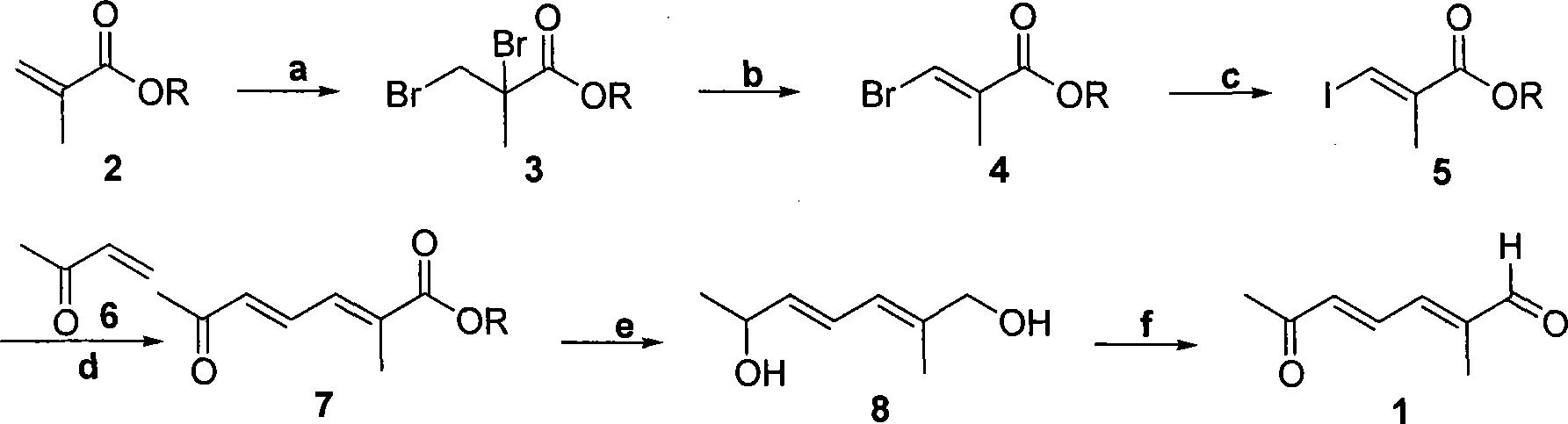 Method for preparing (2E,4E)-2-methyl-6-oxo-2,4-heptadienal