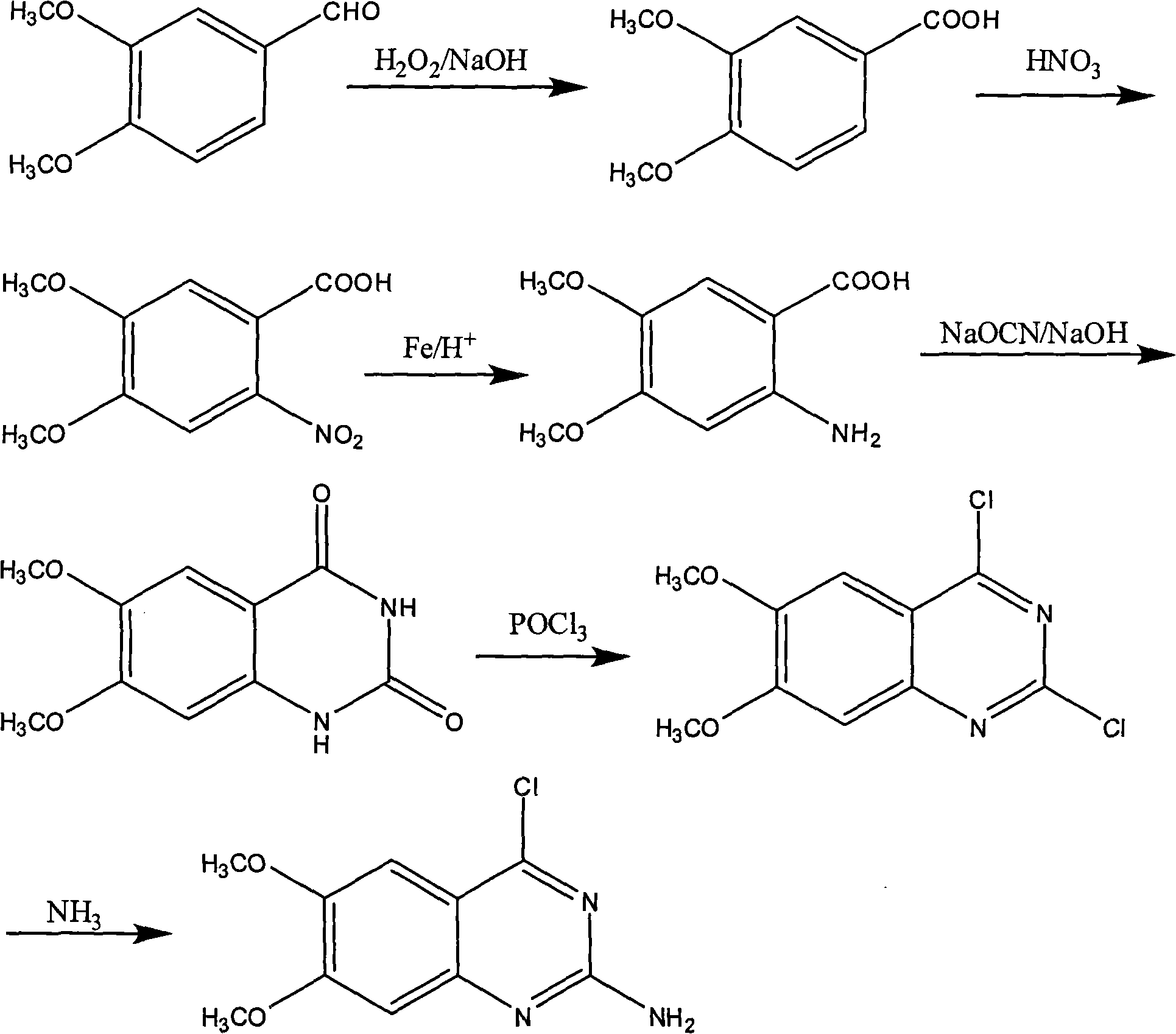 Preparation of 2-chlorin-4-amido-6,7-dimethoxy quinazoline