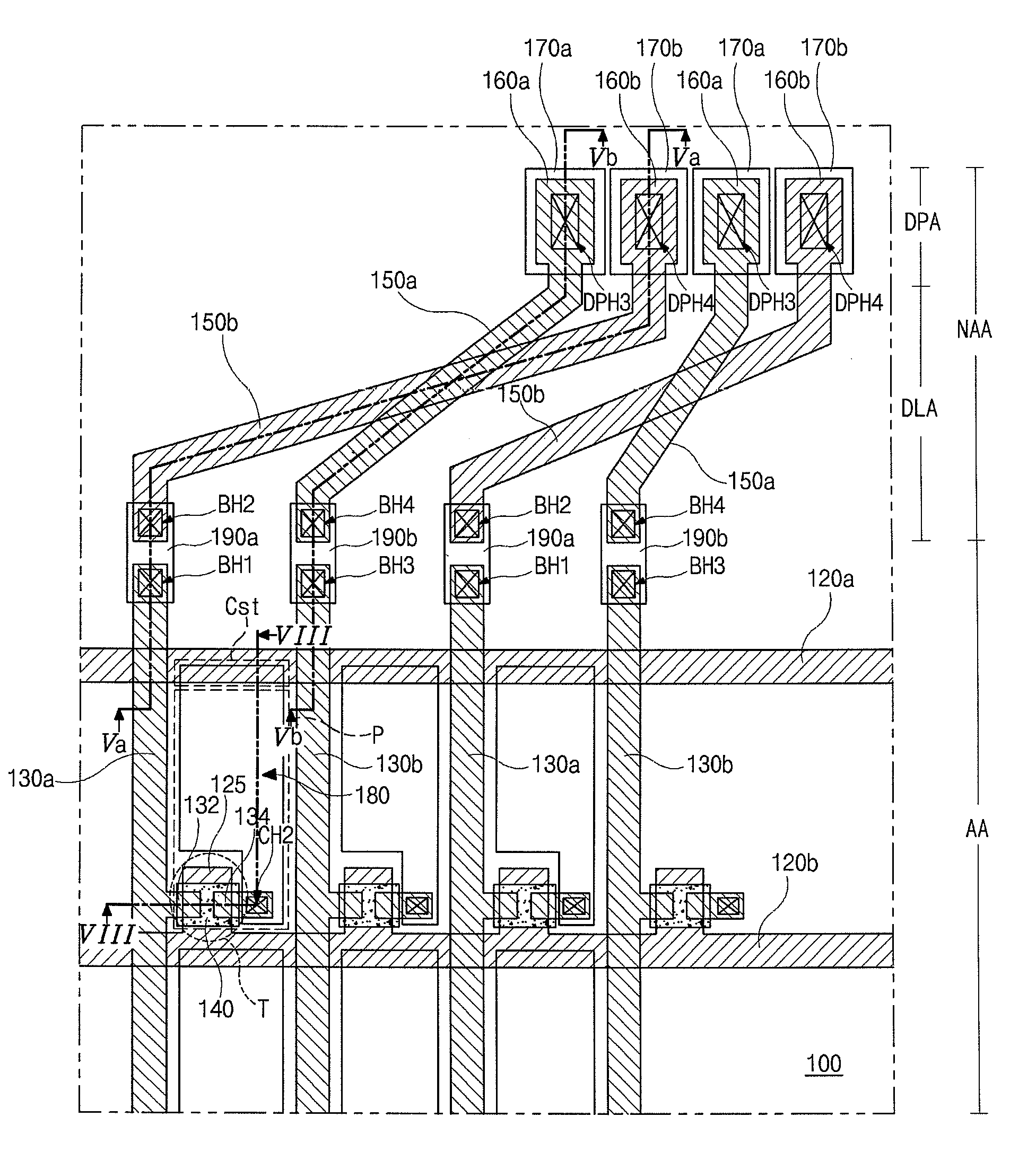 Liquid crystal display device comprising first and second data link lines electrically connected to odd and even data lines respectively and crossing each other to connect even and odd data pad electrodes respectively