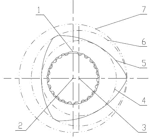 Three-head screw element and twin-screw extruder using the element