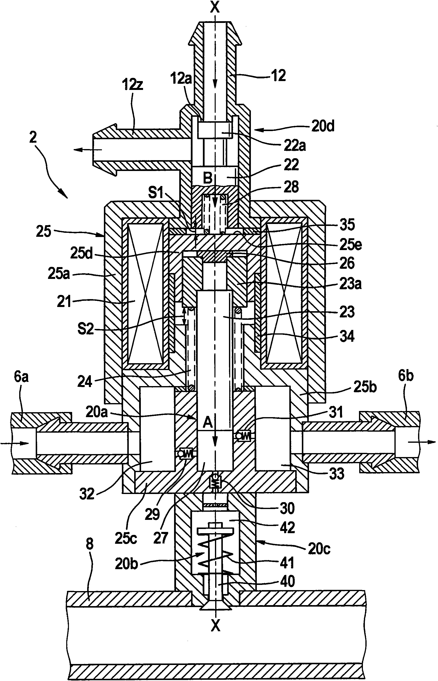 Compact injector device with two armatures