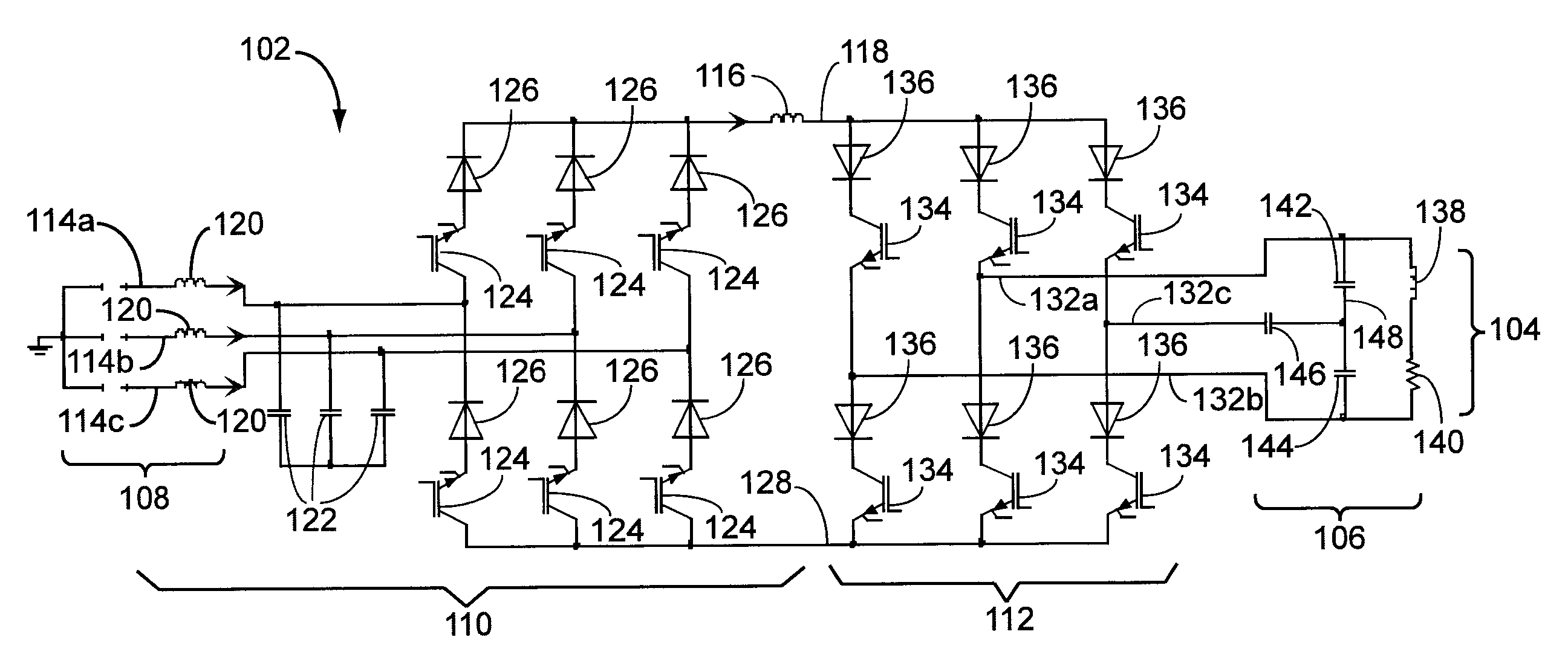Auxiliary circuit for use with three-phase drive with current source inverter powering a single-phase load