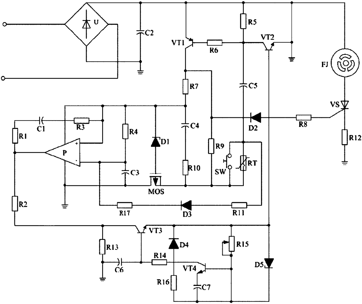 A triode voltage stabilizing energy-saving control circuit for a ventilating fan