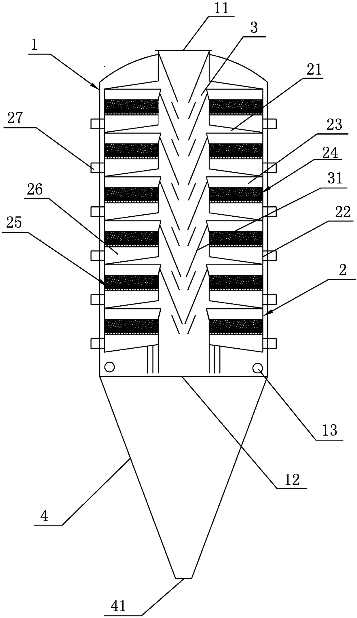 A granular bed dust collector