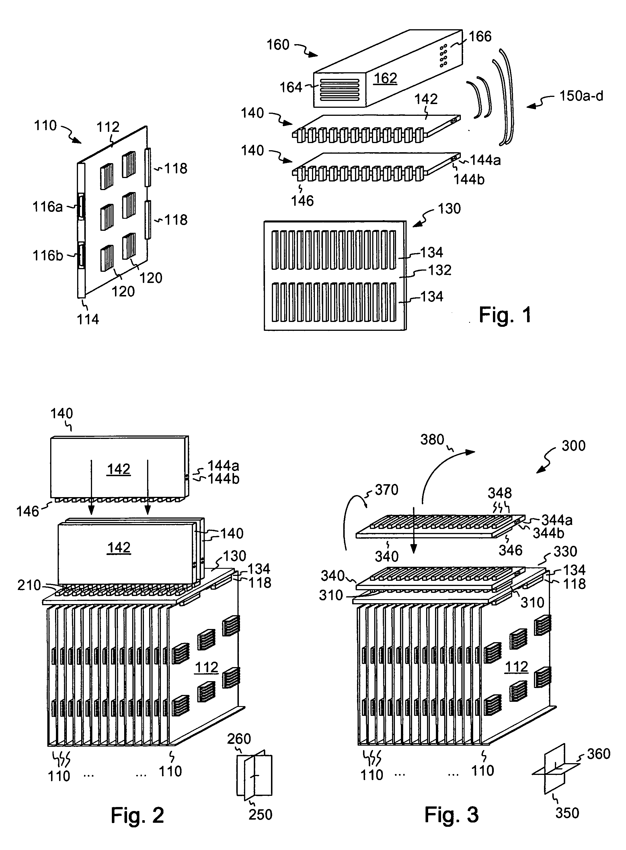 Electronic system with non-parallel arrays of circuit card assemblies