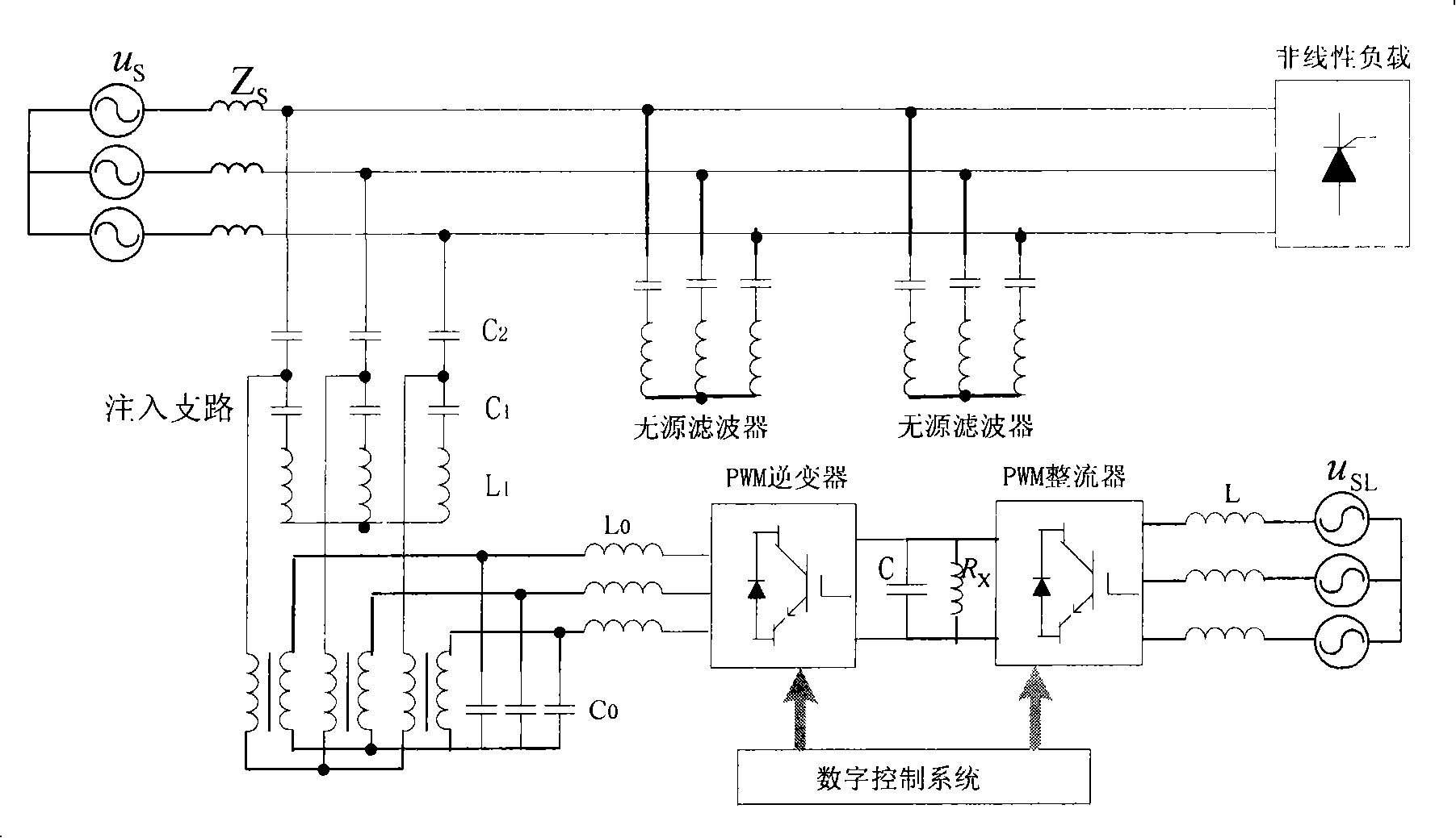 Mixed active electric power filter and direct current side voltage control method thereof