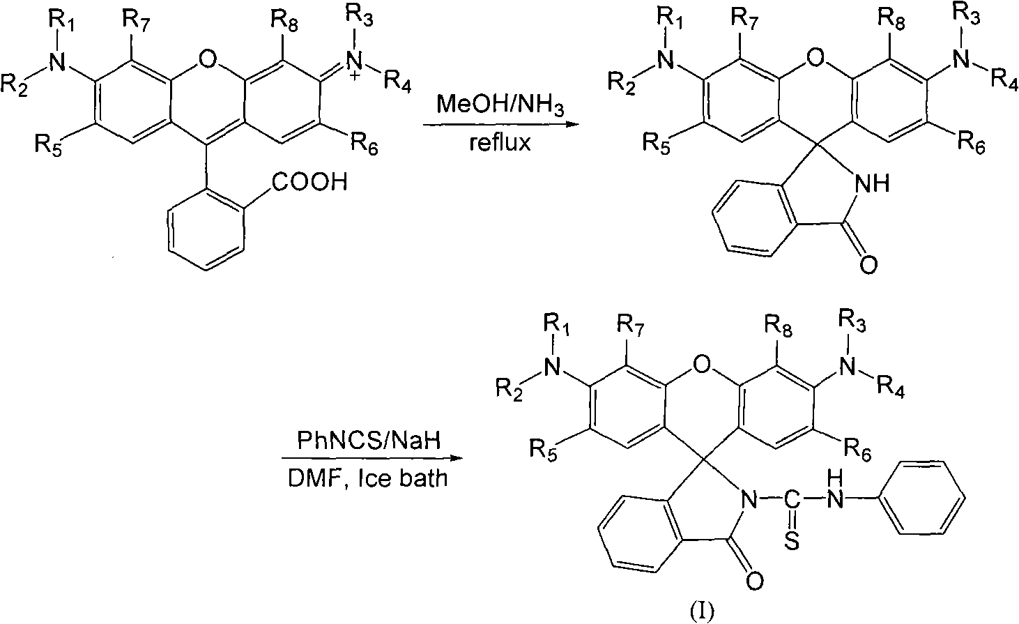 N-(rhodamine 6G) lactam-N'-phenylthiourea derivative fluorescent probe and preparation method