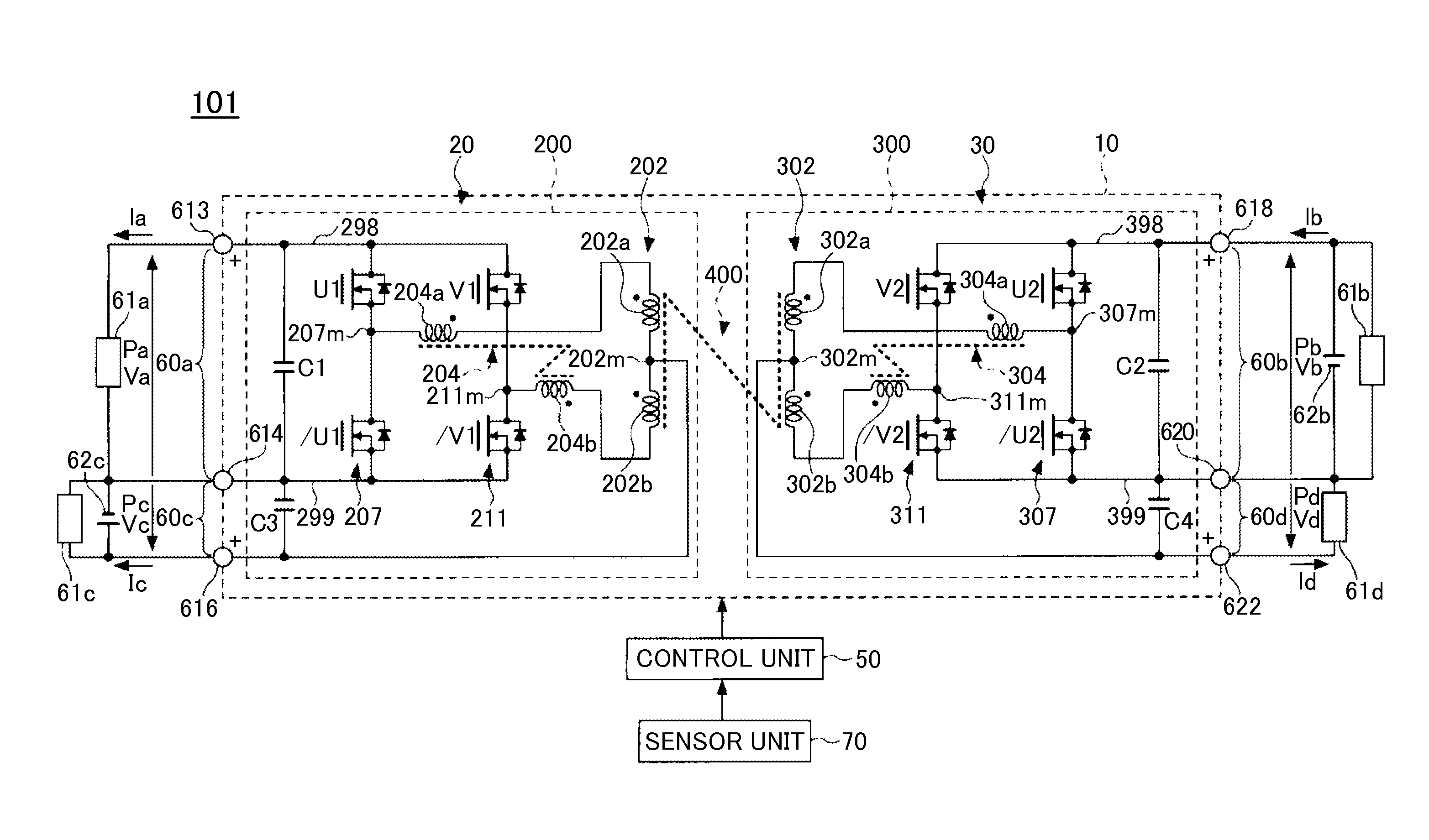 Power conversion apparatus and power conversion method based on a control constant and a feedback value based on current flow