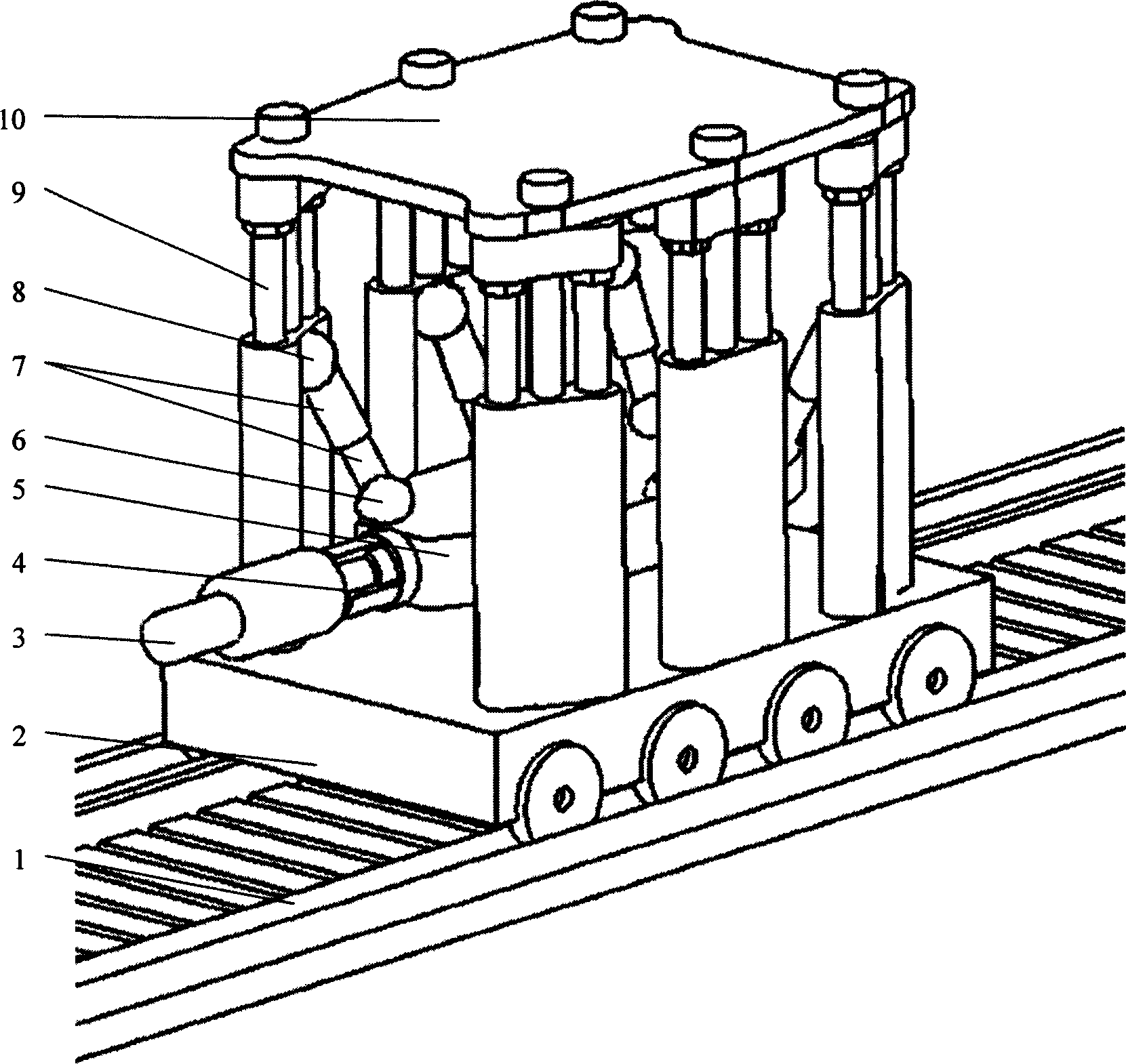 Double-ball joint telescopic six-dimensional parallel forging operation machine