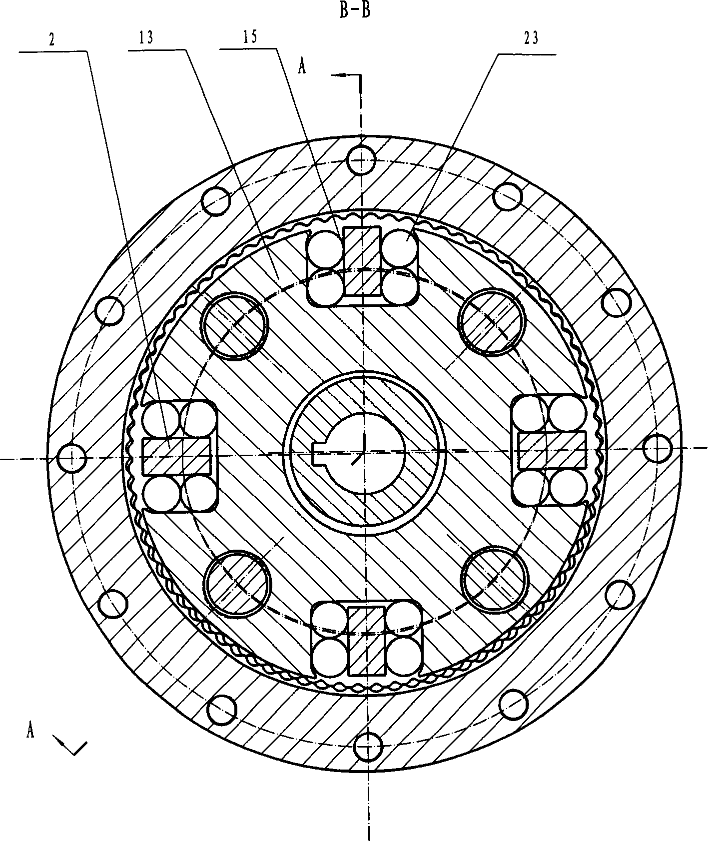 Secondary envelope cycloid planet driving device