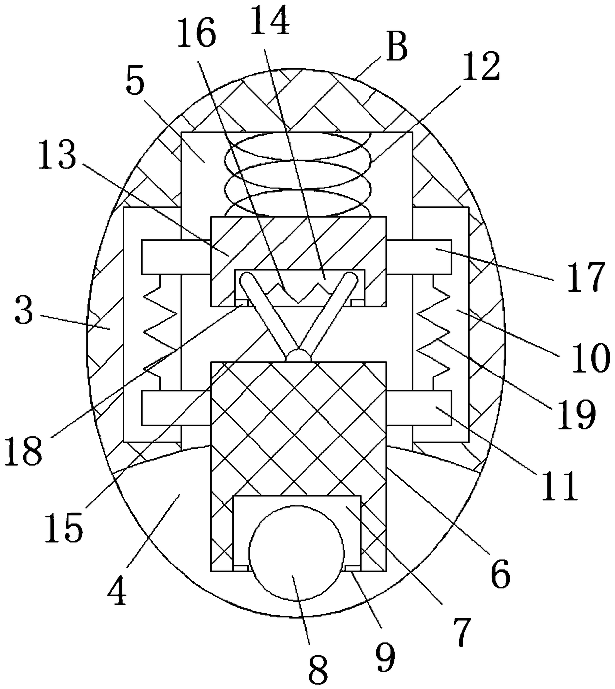 Wire harness discharge device capable of avoiding wear of skin of wire harness